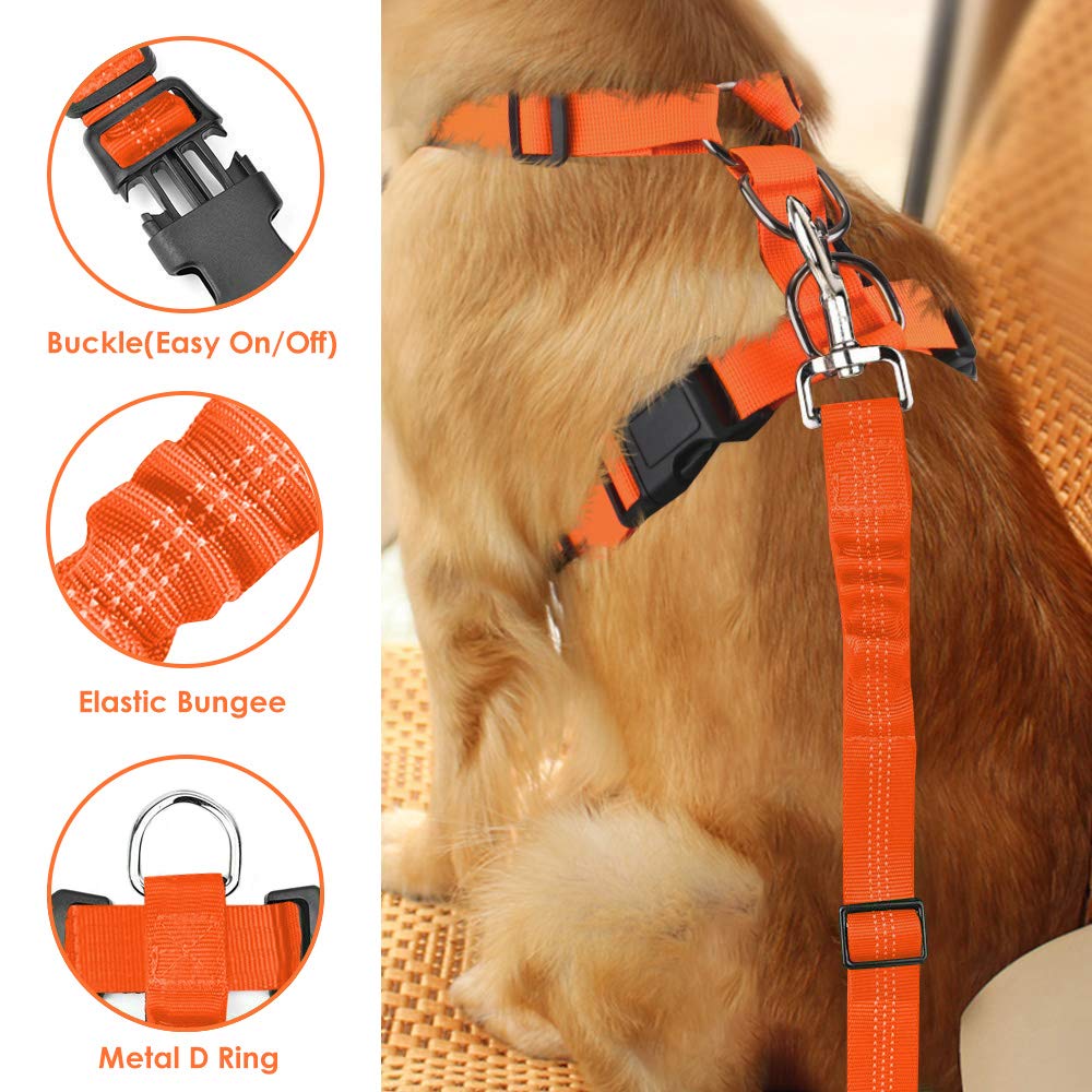 Lukovee Dog Safety Vest Harness With Seatbelt, Dog Car Harness Seat Belt Adjustable Pet Harnesses Double Breathable Mesh Fabric With Car Vehicle Connector Strap For Dog (Xx-Small, Orange)