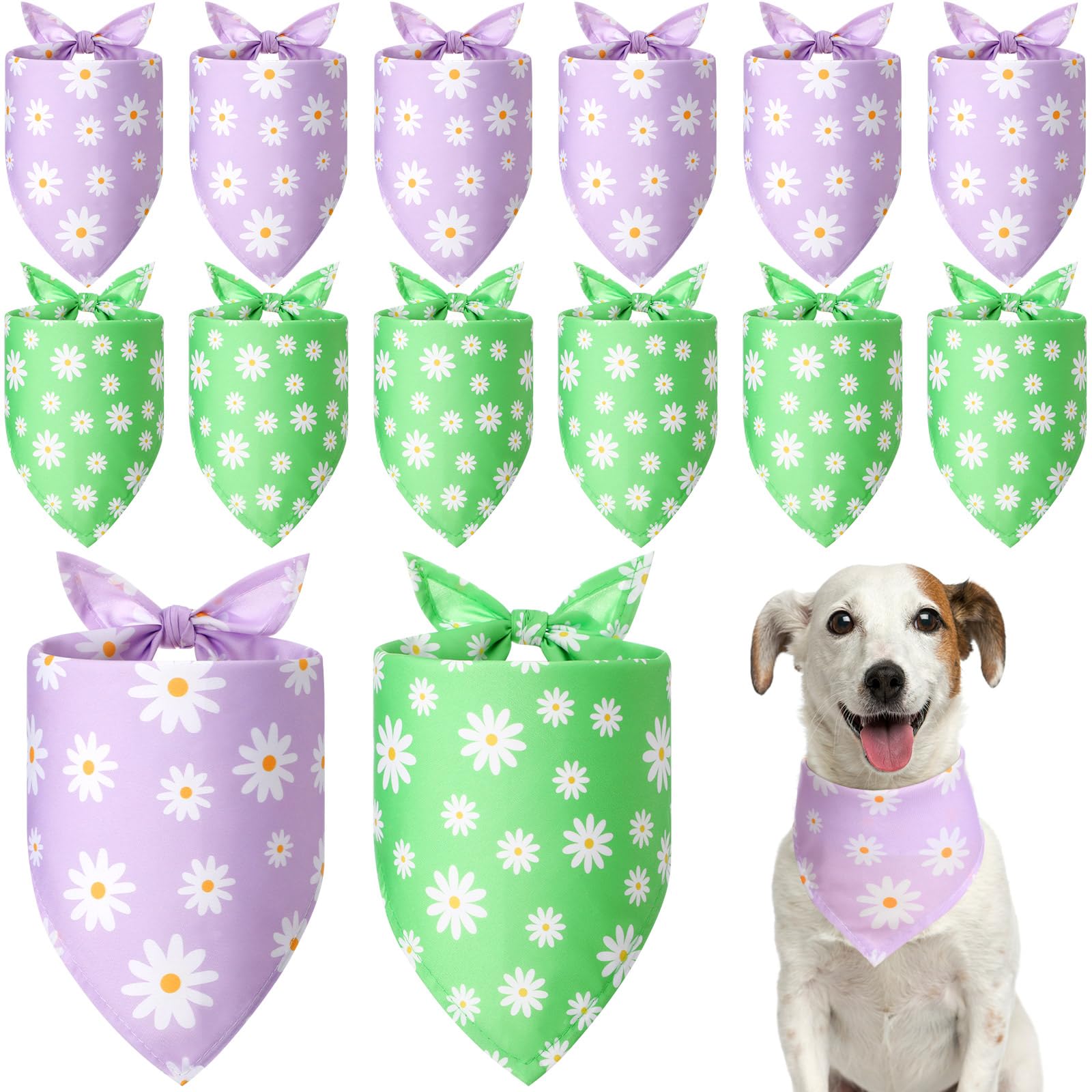 Weewooday 12 Pieces Daisy Dog Bandanas Flower Floral Green and Purple Bandanas for Dogs Triangle Handkerchief Scarf for Small Me