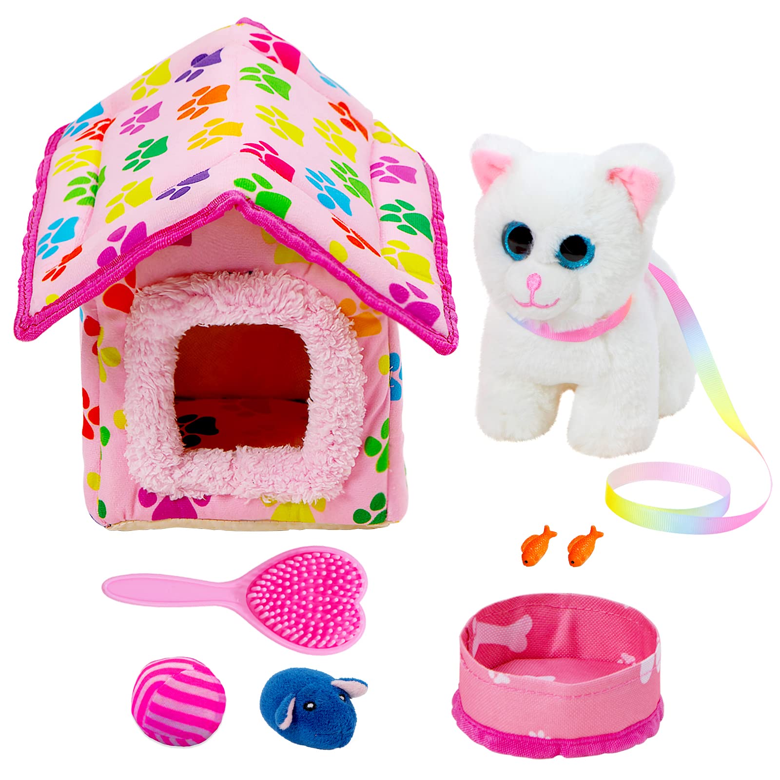 Zntwei American Doll Clothes And Accessories - Pet Kitty Play Set Fit American 18 Inch Doll Including 18 Inch Doll Clothes, Pet Nest, Cat Pot, Toy Ball, Hair Comb, Toy Fish