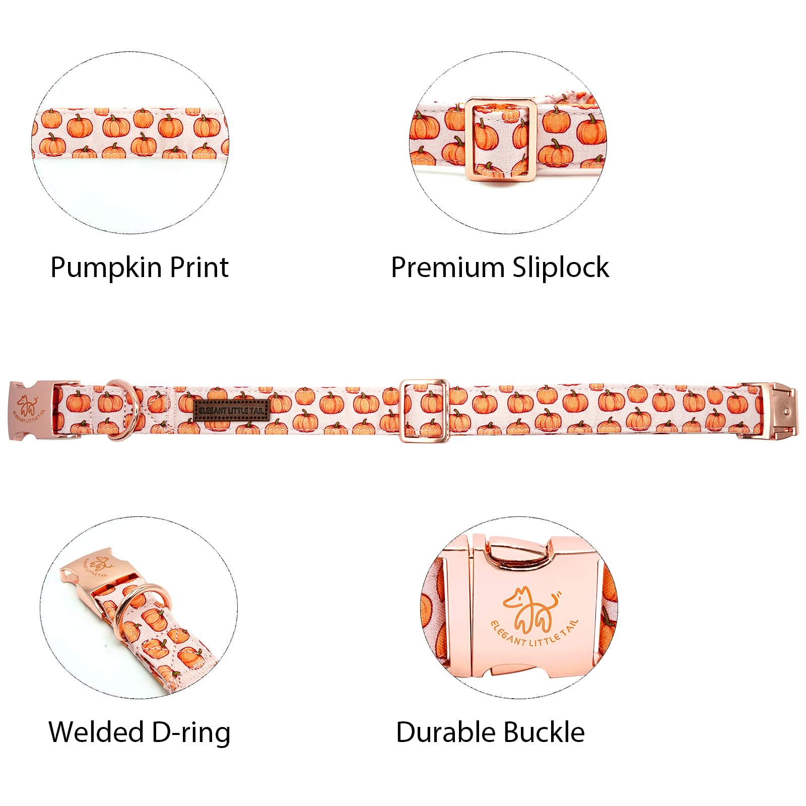 Elegant Little Tail Dog Collar - Halloween Pumpkin Print Pet Collar For X-Large Dogs, Puppies, Girls And Boys - Cotton With Meta