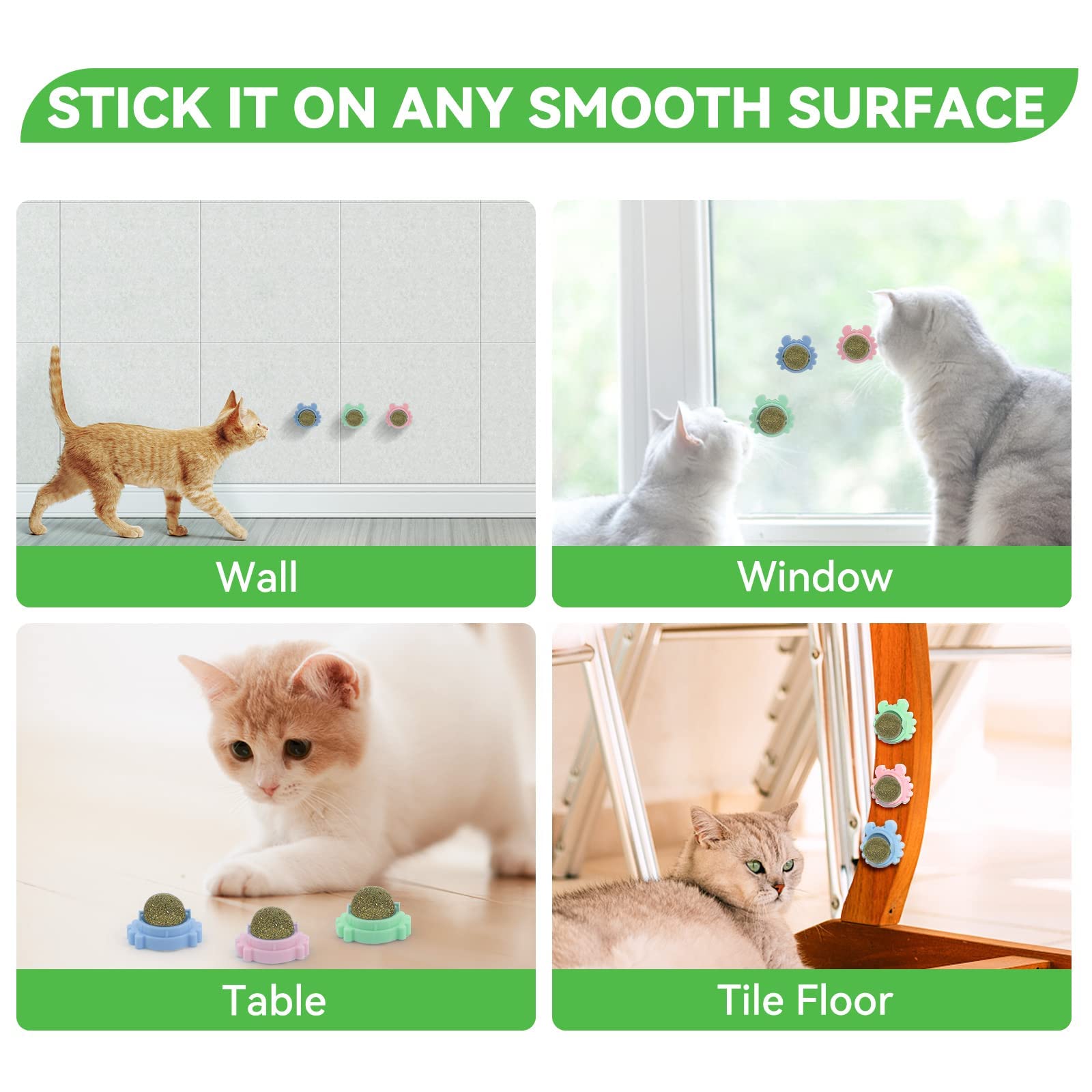 Aucenix Catnip Balls Toy For Cat, Wall Catnip Roller For Cat Licking, Teeth Cleaning Dental Edible Kitten Toy, Natural Rotating Crab Cat Toy (3 Colors)