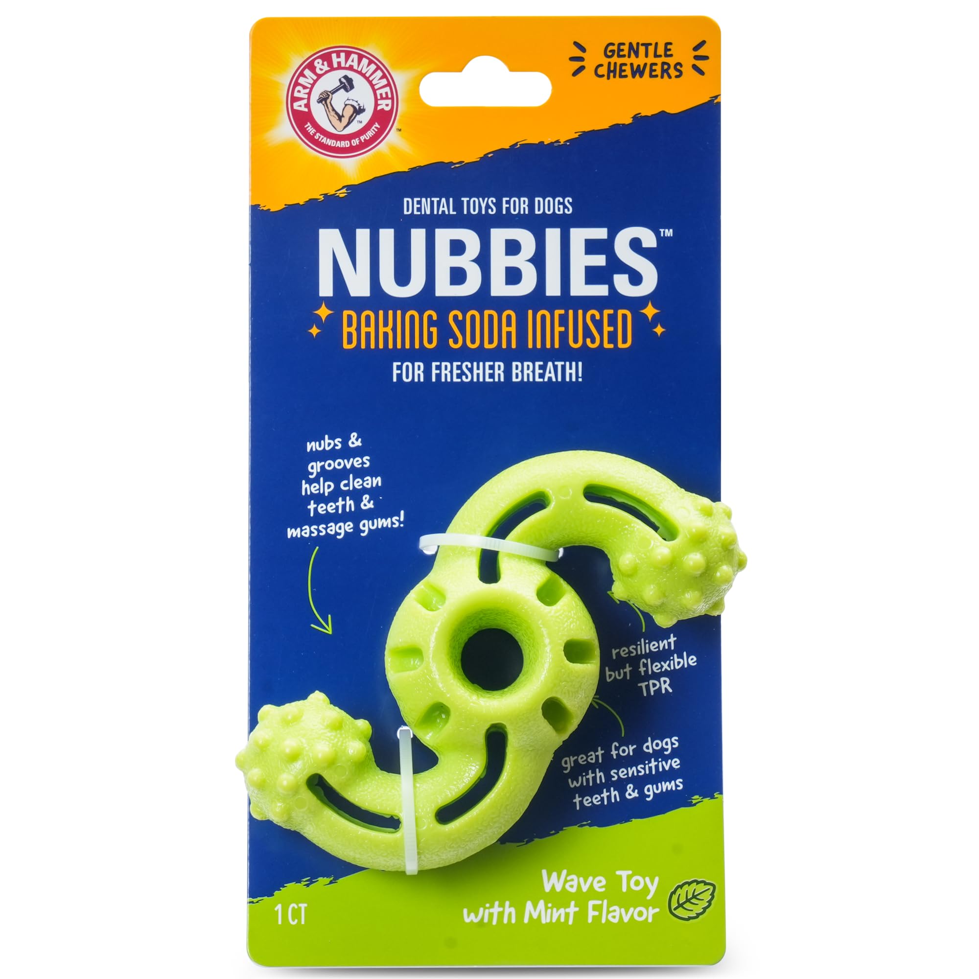 Arm & Hammer for Pets Nubbies Dog Dental Toys TPR Wave Toy, Mint Flavored, Chew Toy for Dogs, Best Dog Chew Toy for Gentle Chewe