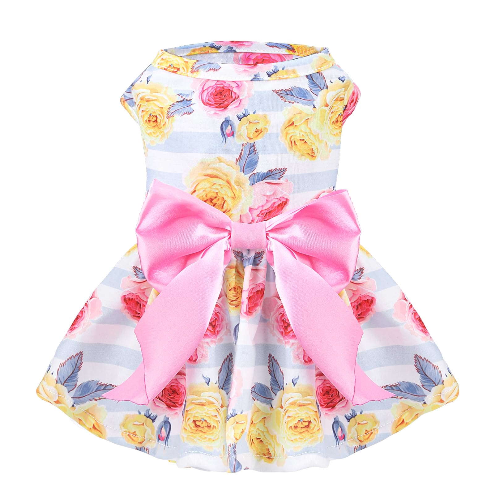 Pupteck Floral Dog Dress For Spring Outfit Puppy Cute Small Dogs Clothes,Stripe,M