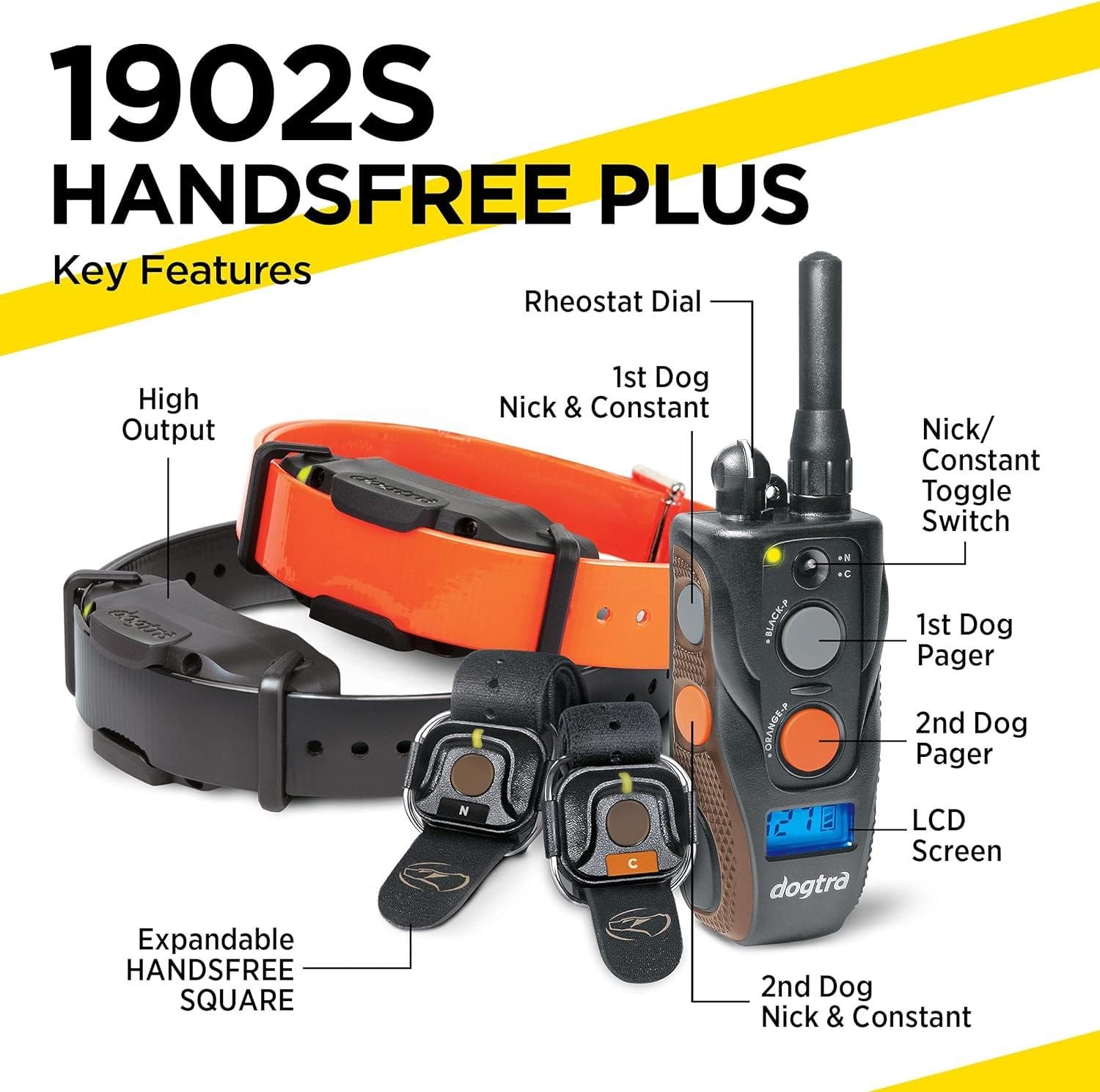 Dogtra 1902S Handsfree Plus Boost And Lock, Remote Dog Training E-Collar, Handsfree Square, 3/4-Mile Range, Rechargeable, Waterp