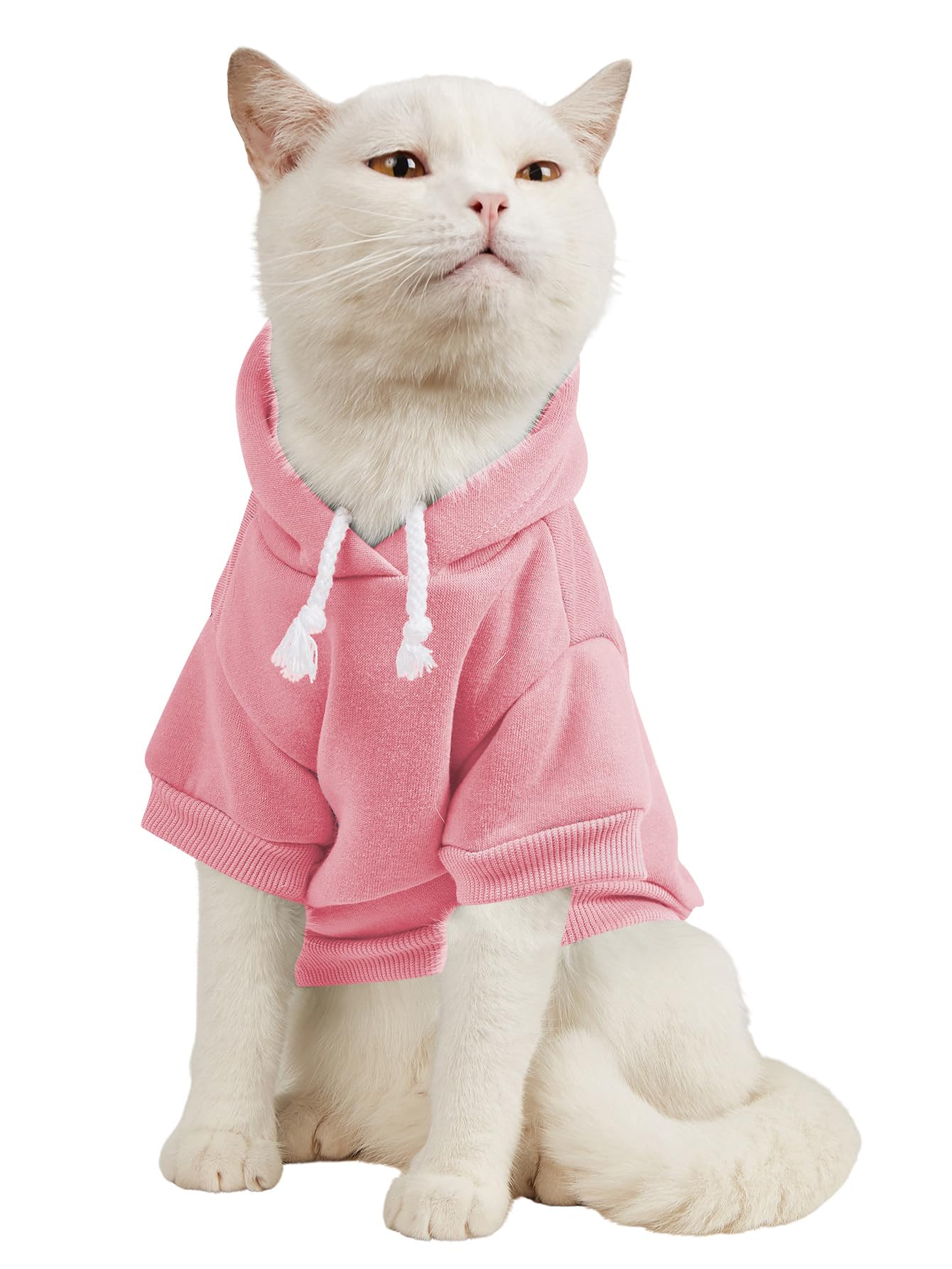 Qwinee Basic Dog Hoodie, Dog Warm Jacket, Cat Apparel, Dog Shirt, Dog Clothes For Puppy Kitten Small Medium Dogs Cats Light Pink Large