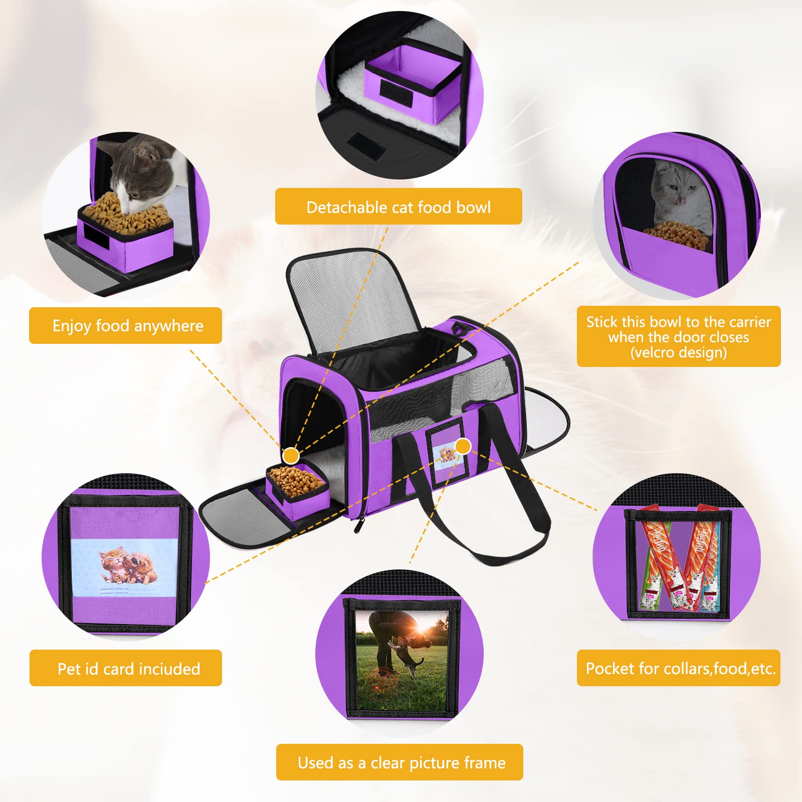 Seclato Cat Carrier Pet Carriers Airline Approved For Small Dogs Kitten Carrier For Small Medium Animals Under 15Lb, Collapsible
