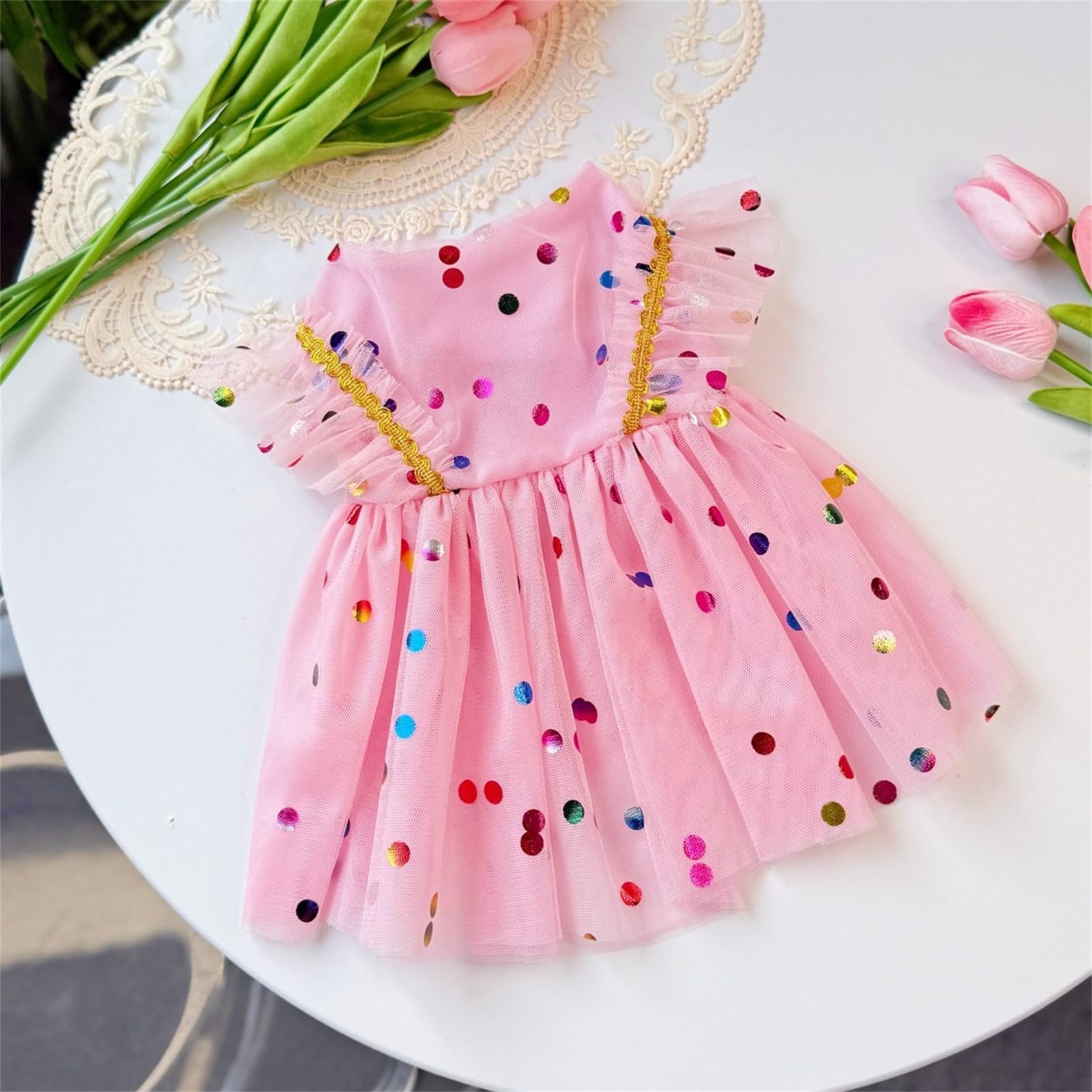 Yaopelky Small Dog Birthday Dress Sparkly Sequin Dog Cat Dress Puppy Tulle Dress Doggie Tutu Skirt Cat Outfit Pet Costume For Yo