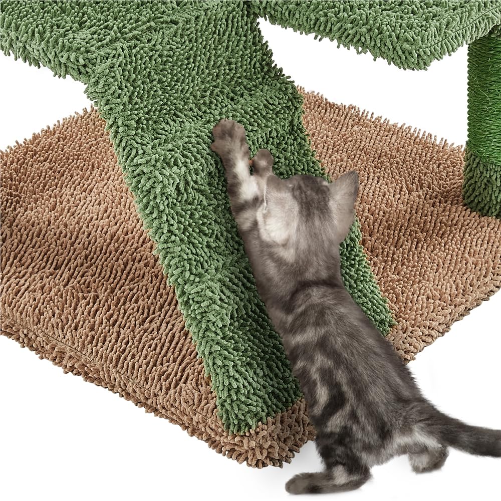 Yaheetech Cactus Cat Tree, 54.5In Tower W/Ramp, Animal-Ear Shaped Perch, Scratching Posts, Platform & Hanging Ball, Multi-Level