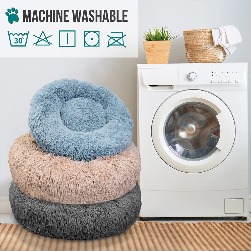 Petami Calming Dog Bed For Small Dogs, Round Donut Washable Pet Bed For Cat Puppy, 23 Inches, Anti Anxiety Cat Bed Cuddler, Fluf