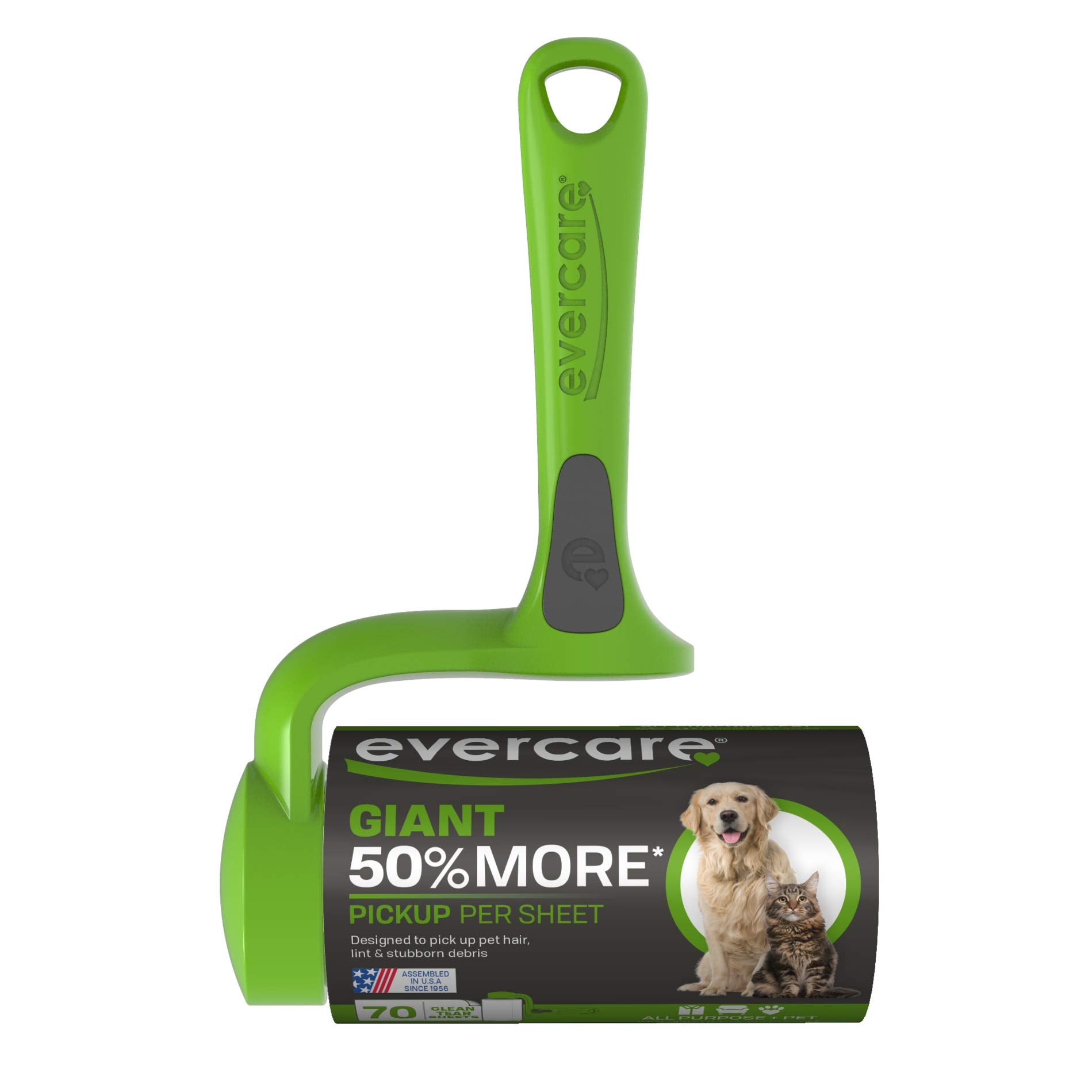 Evercare Giant Pet Extreme Wide Surface Coverage Indoor Home Clothes And Furniture 70 Layer Lint Roller Pet Hair Remover With Co