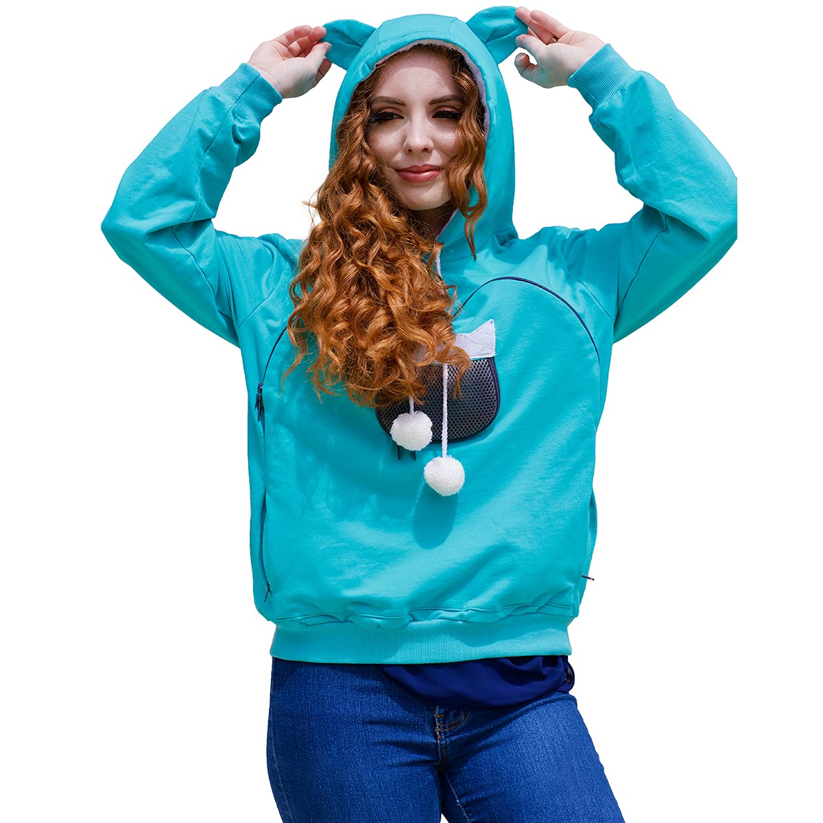 Alyc Unisex Hoodies Pet Holder Cat Dog Large Pouch Carriers Pullover With Cat Printing Sweatshirt (Green-S)