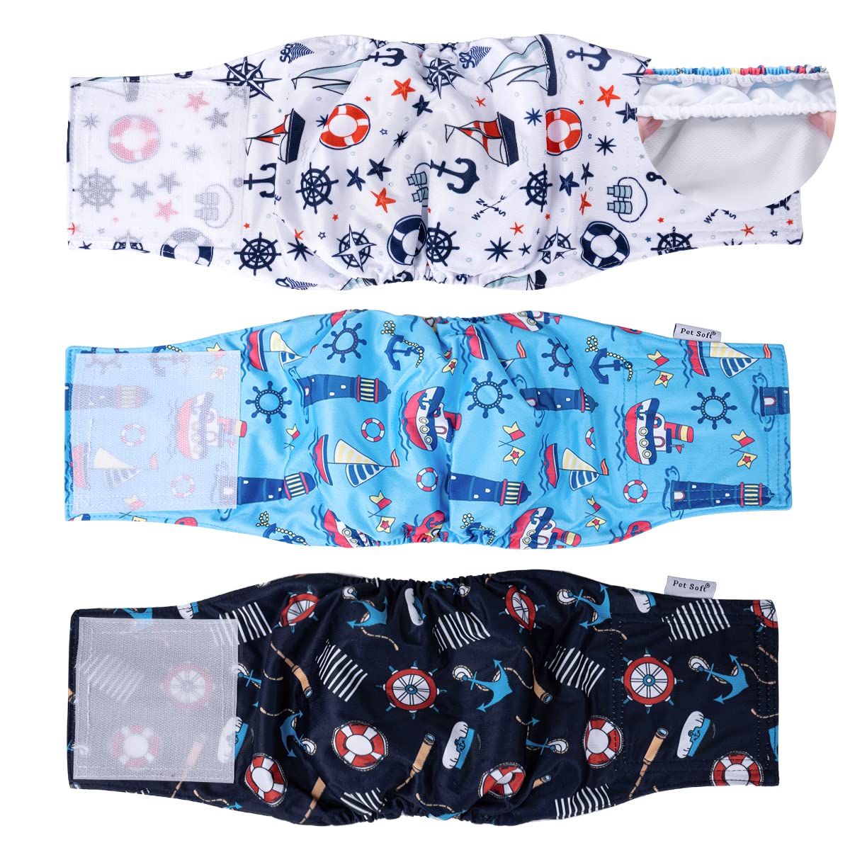Pet Soft Dog Belly Bands - Washable Dog Diapers Belly Band For Male Dogs, Reusable Male Dogs Wraps 3Pack For Doggy Puppy(Sailor,