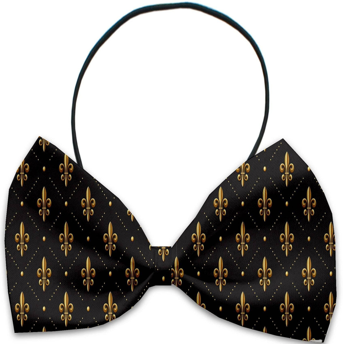 Pet, Dog and Cat Bow Ties, &quot;Mardi Gras Group&quot; *Available in 10 different pattern options!* Elastic Band Black & Gold Fleur De Lis