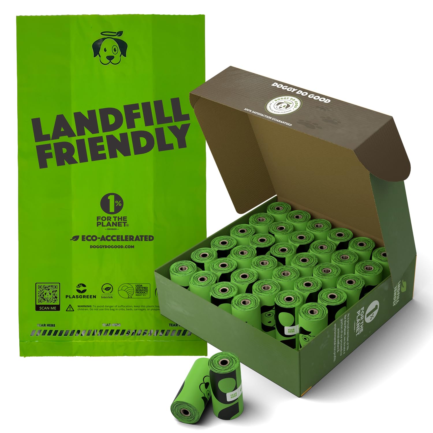 Doggy Do Good Landfill-Friendly Poop Bags | Dog Waste Bags Made with 50% Recycled Plastic + 15% Biobased Material | Unscented, T