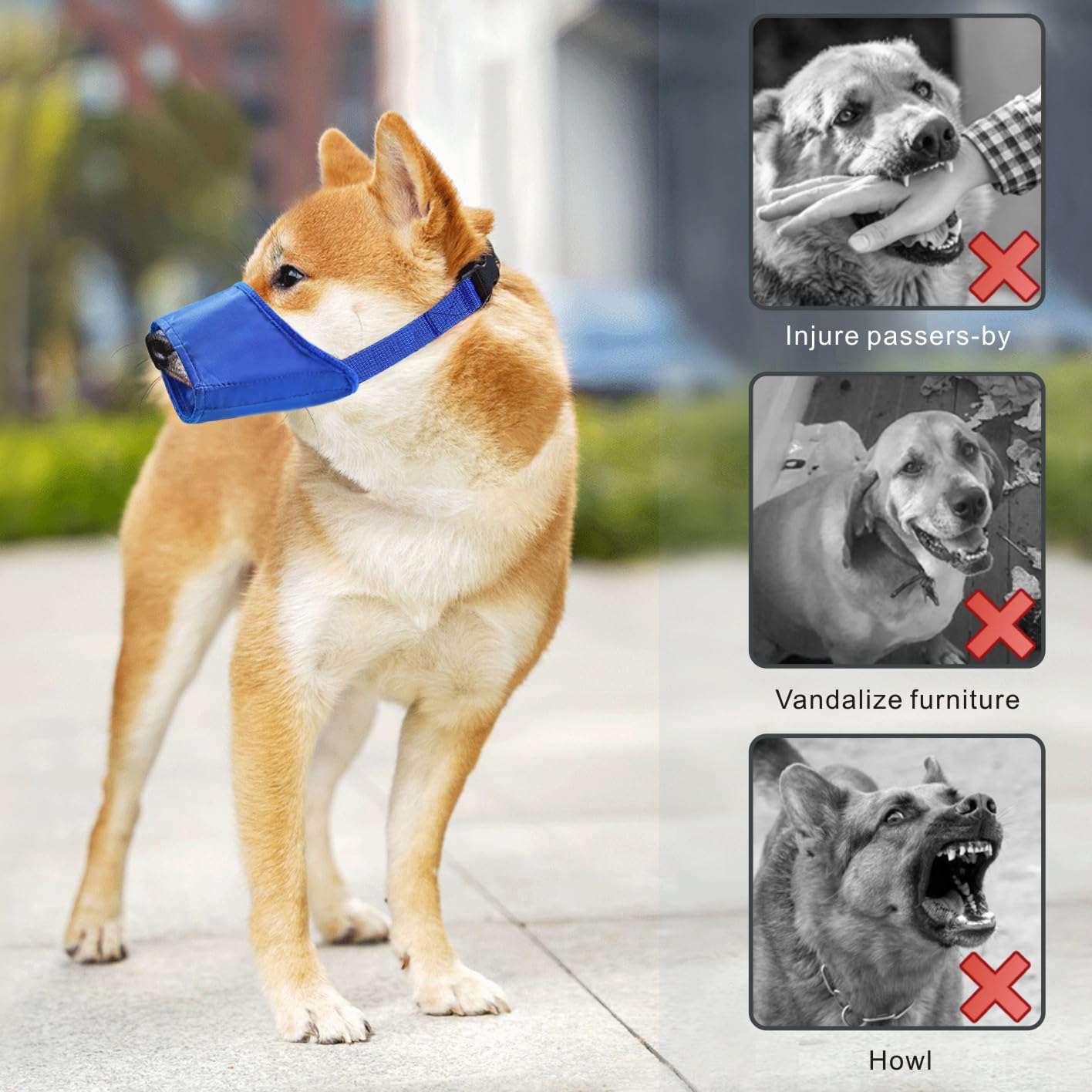 Idepet 7Pcs Adjustable Dog Muzzles - Anti-Biting Barking Muzzles For Small, Medium, Large & Extra Dogs (Blue, Pack Of 7)