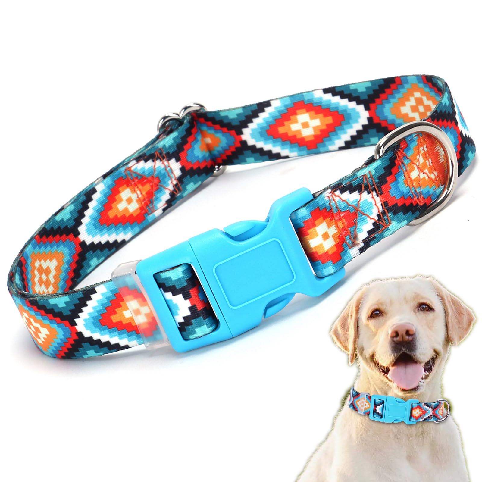 Boho Dog Collar, Tribal Aztec Stylish Pattern Design Quick Release Buckle Soft Nylon Puppy Collars Adjustable for Xs Small Mediu