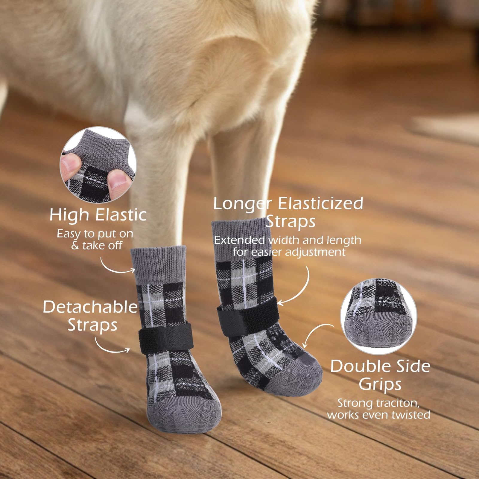 Expawlorer Dog Socks To Prevent Licking Paws, 4 Pcs Double Sided Anti Slip Dog Socks With Grippers, Dog Shoes Grips For Hardwood