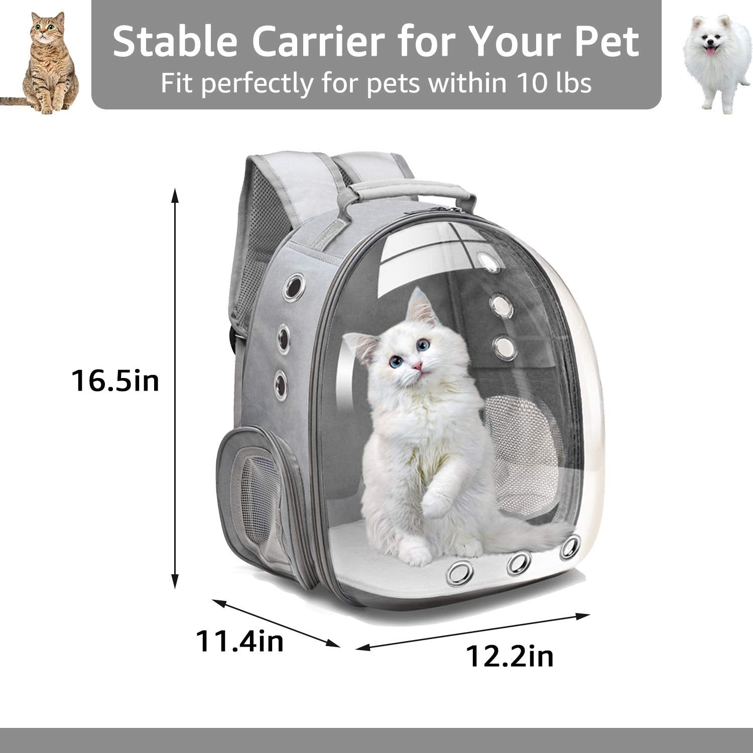 Henkelion Bubble Carrying Bag For Small Medium Dogs Cats, Space Capsule Pet Hiking Backpack, Airline Approved Travel Carrier - Grey