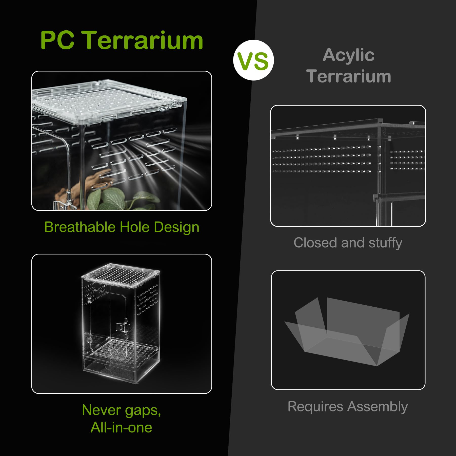 Clioran Pc Reptile Tank,Large Arboreal Tarantula Cribs,Lizard Terrarium,Spider Tank Starter Kit,Tree Frog Habitat,Leopard Creste
