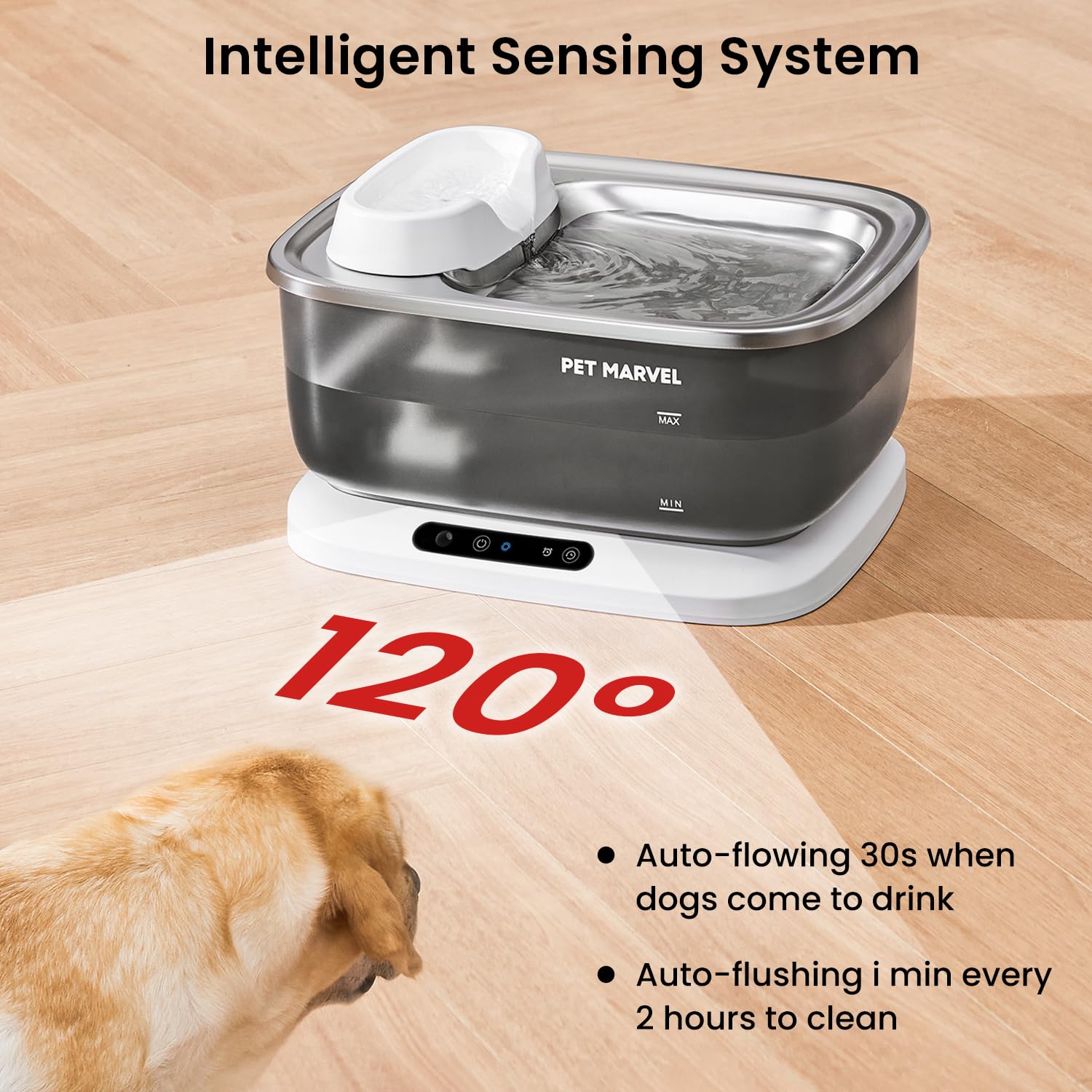Pet Marvel Wireless Sensing Dog Water Fountain For Large Dogs, 7L/1.8Gal/230Oz Big Automatic Pet Water Dispenser For Multi Cats,