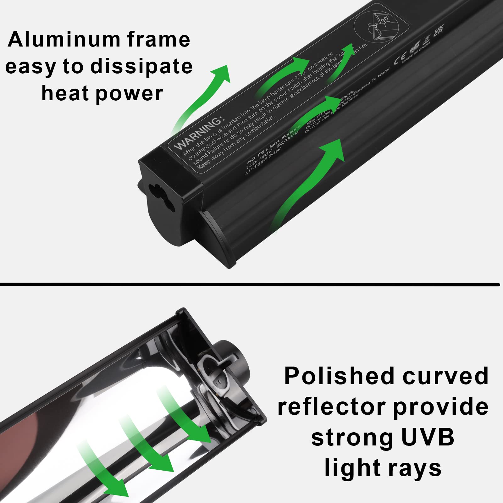 Aiicioo T5 UVB Lighting Combo Kit 24W - Reptile Light Fixture and 5.0 Light Bulb for Bearded Dragon Leopard Gecko