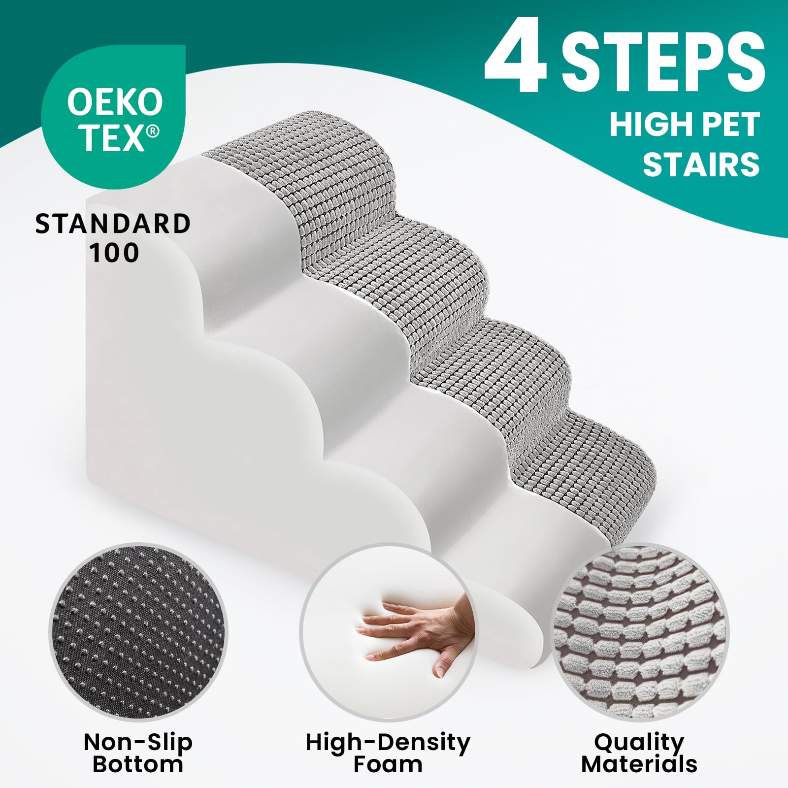 blunique Dog Stairs for Small Dogs, 20.5 '' H 4 Step Curved Dog Ramp for High Bed and Couch, Foam Dog Ramp with Durable Non-Slip