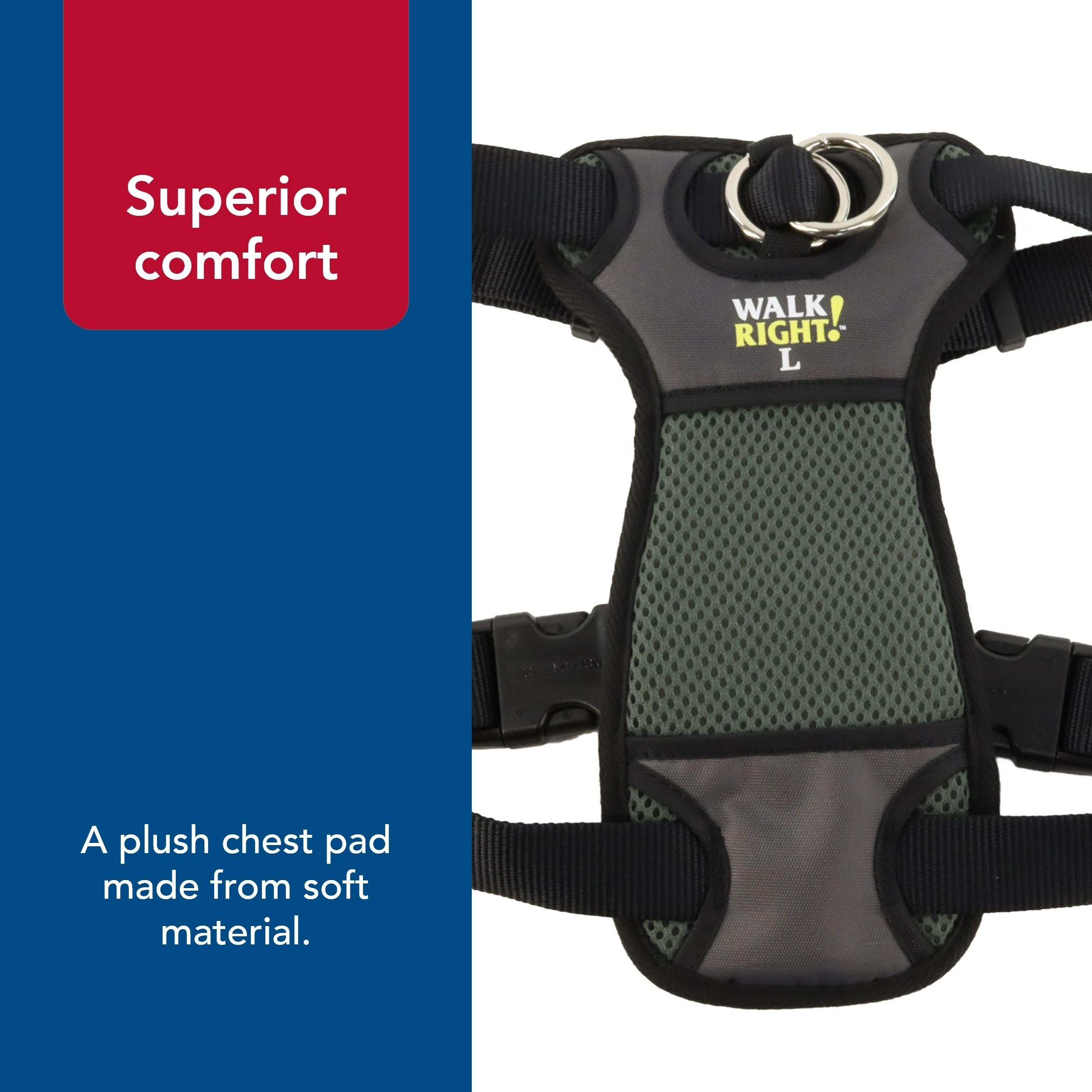 Coastal No-Pull Padded Dog Harness - Adjustable for Small & Large Breeds, Black, MED (20"-30") - Quality Pet Supplies