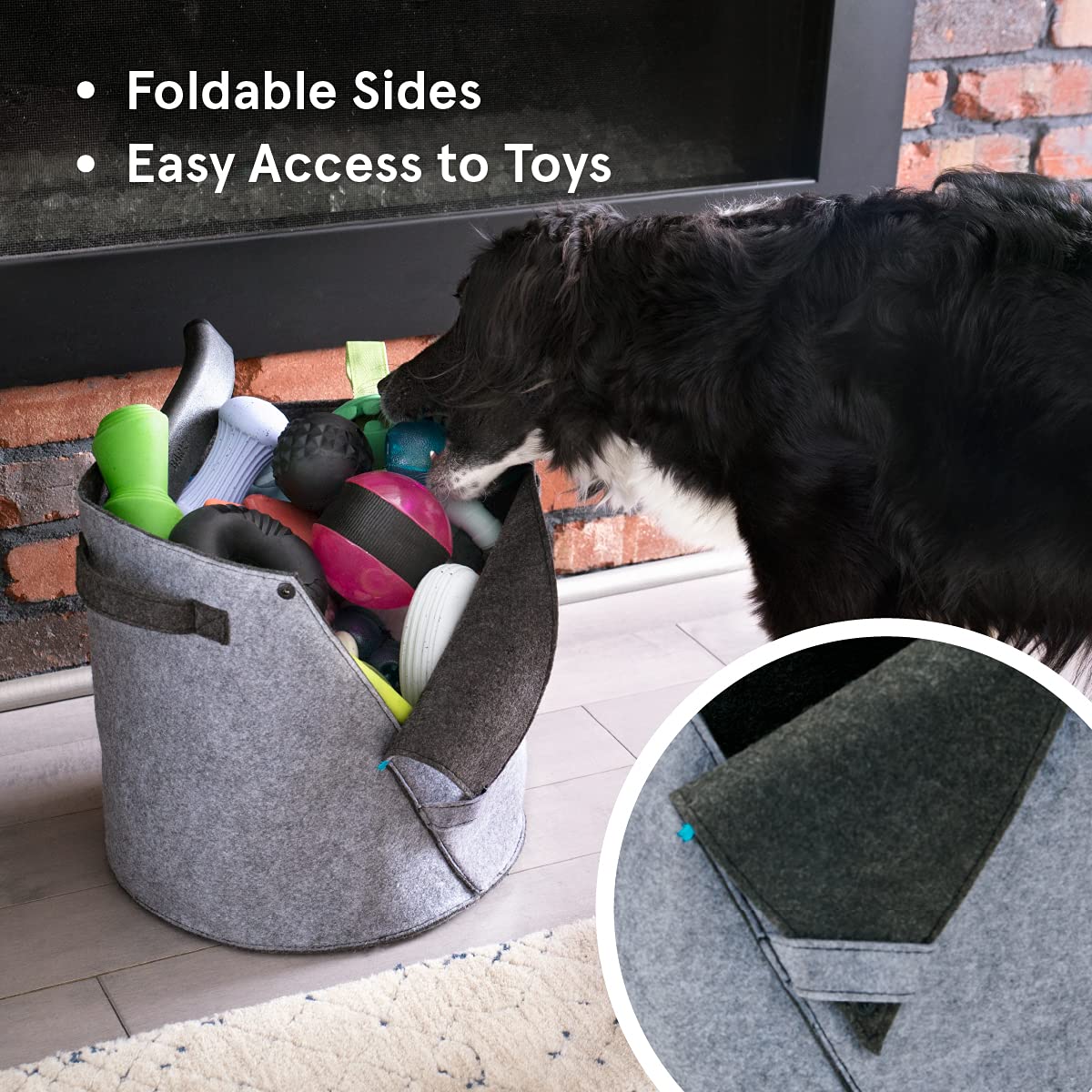 Barkbox Felt Storage Bin for Dog Toys - Standard Size 12" x 13" - Durable Organizer for Leashes, Collars, and More