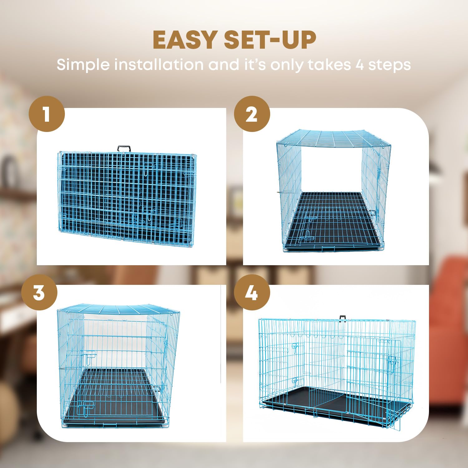 36,42,48 Inch Dog Crate For Large Dogs Dog Cage Dog Kennel Pet Crate Folding Metal Pet Cage Double Door Leak-Proof Plastic Tray