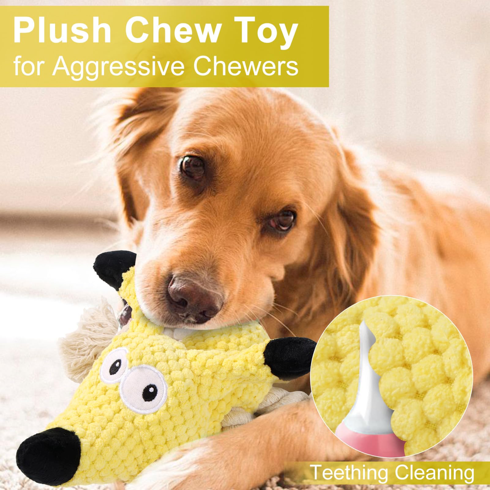 Letsmeet Squeaky Plush Dog Toys - Rope-Designed Interactive Dog Chew Toy for Large Dogs, Puppy Toys for Tug of War, Durable Pet