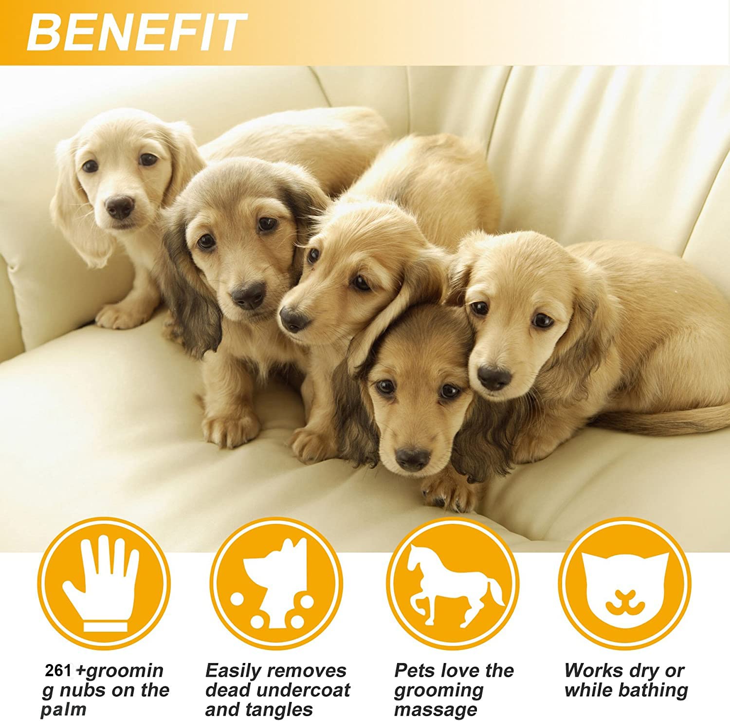 Byetoo Pet Dog Cat Grooming Glove With 261Tips,Gentle Deshedding Brush Glove,Efficient Pet Hair Remover Mitt,Massage Tool With Enhanced Five Finger Design,For Dog,Cat,Rabbit,Horse With Long/Short Fur