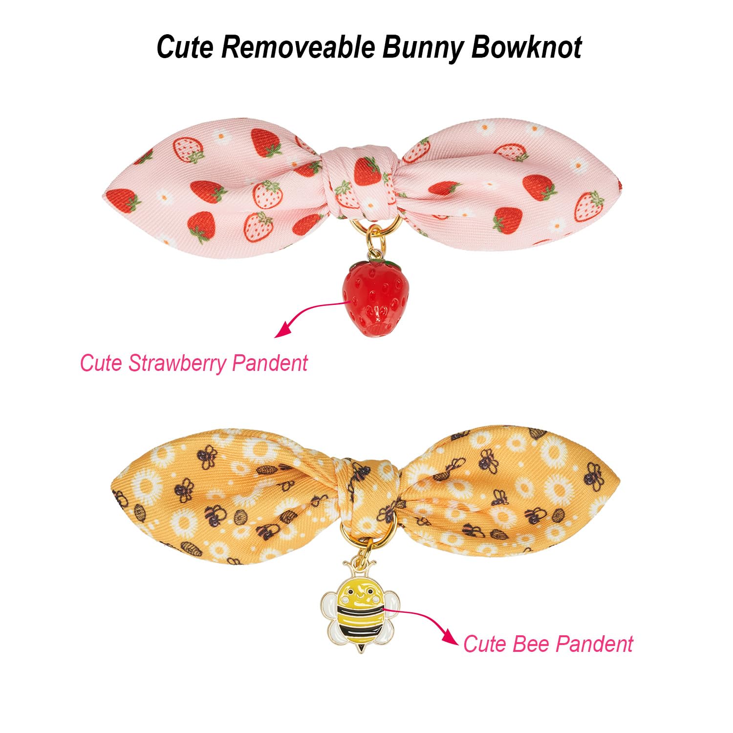 Ewinoom 2 Pack Breakaway Cat Collars With Cute Bunny Ear Bowtie And Bell, Bow Tie Kitty Collars For Female Girl Cats(Yellow Bee