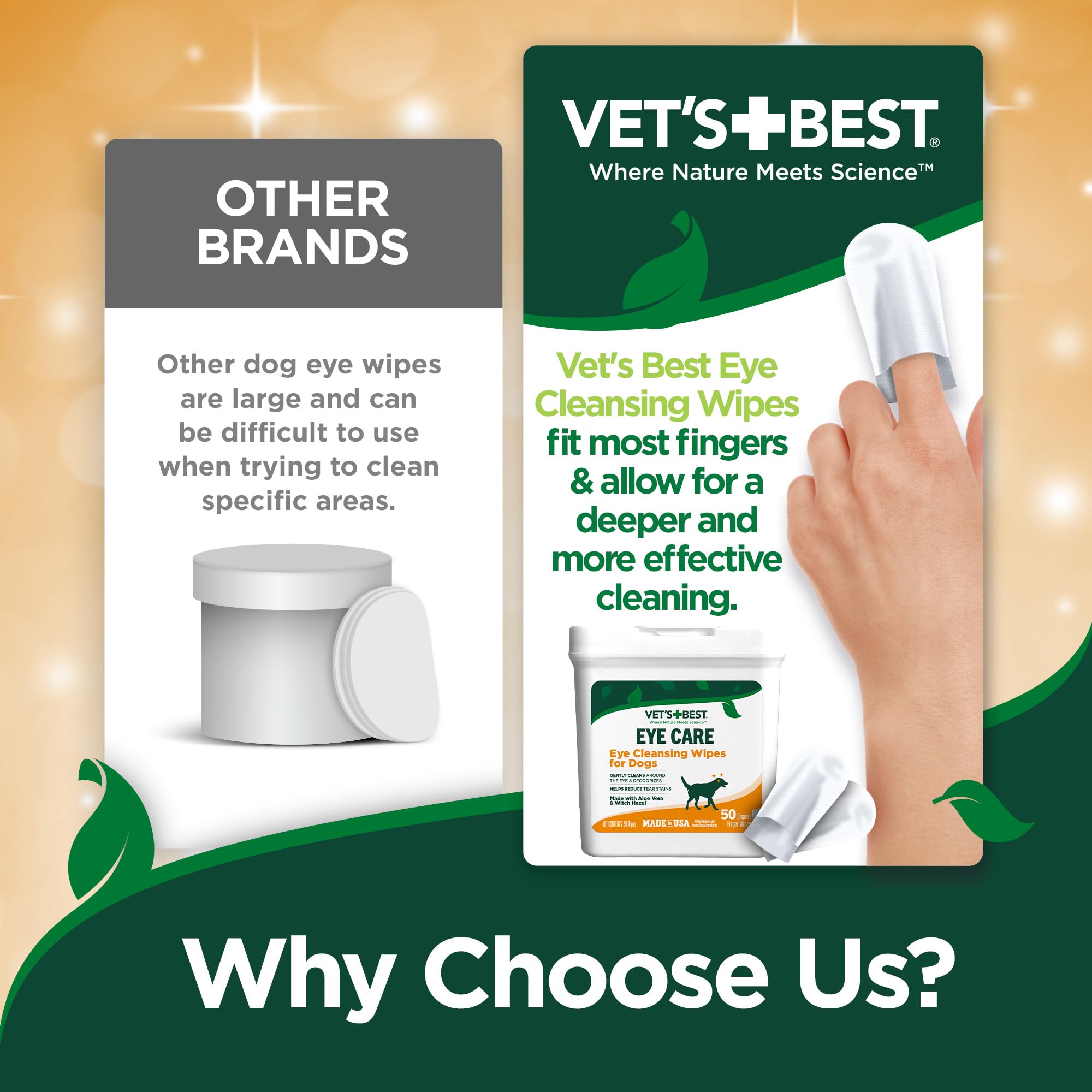 Vets Best Eye Cleansing Wipes for Dogs - Tear Stain Remover for Dogs - Easy to Use and Paraben Free - Aloe Vera & Witch Hazel -