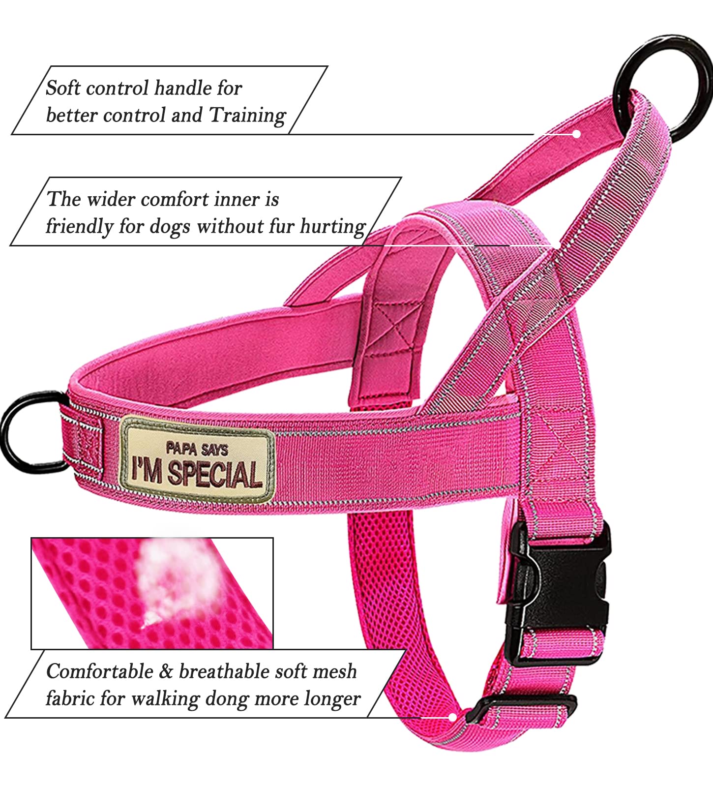 Qifbyfb No Pull Dog Harness For Medium Large Dog, Reflective Escape Proof Adjustable No Pulling Dog Harness, Dog Harness Pink S
