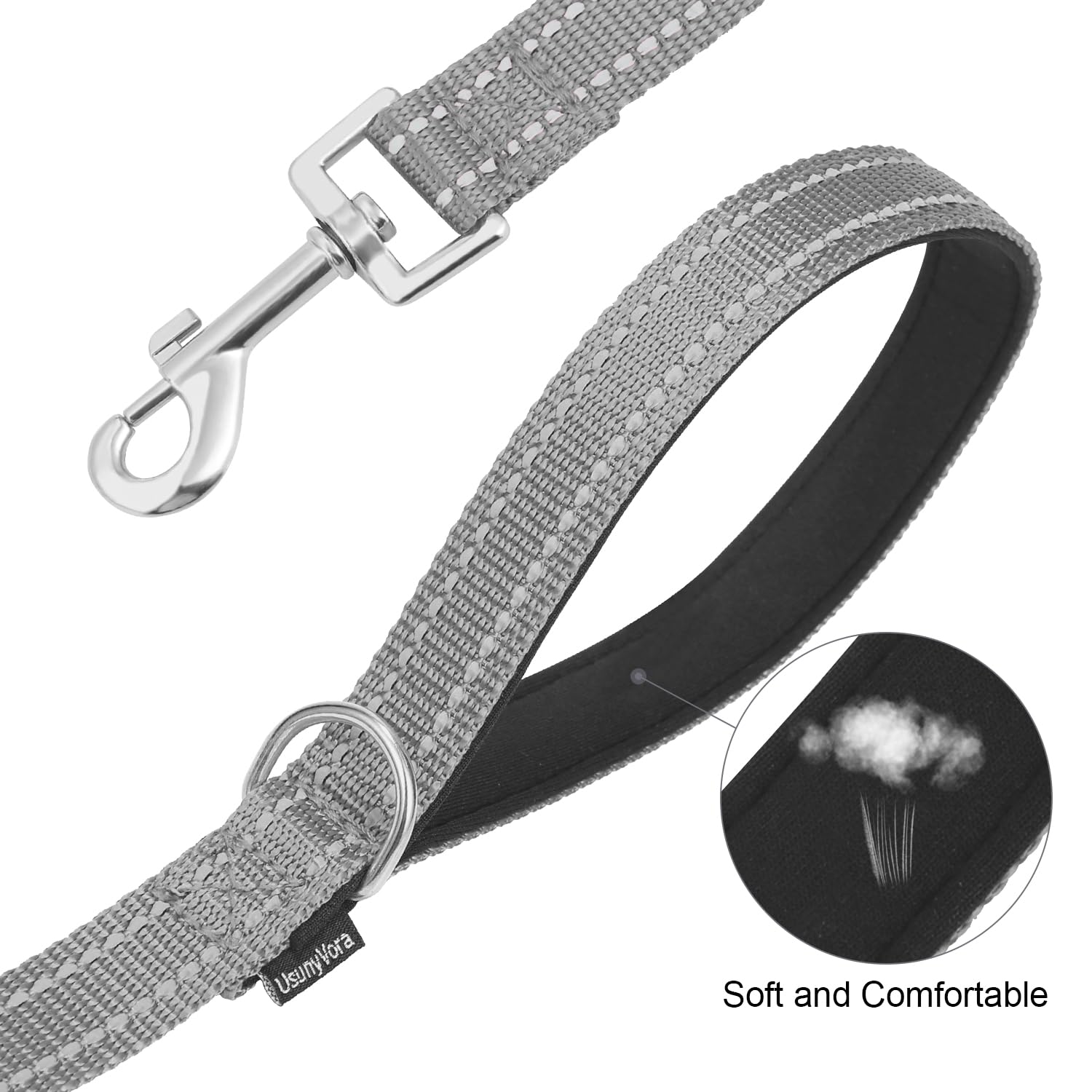 Usunyvora Reflective Nylon Dog Leash For Walking,Strong Dog Leash With Padded Handle For Medium And Large Dogs,6 Ft,Grey
