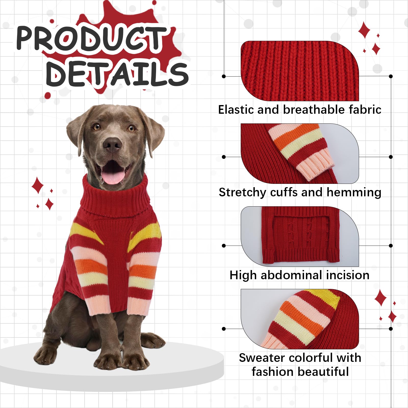 Ouobob Dog Cold Sweater, Dog Sweaters Winter For Medium Dogs Girl Male, Turtleneck Warm Dogs Sweater Long Sleeve, Stretchy Chris