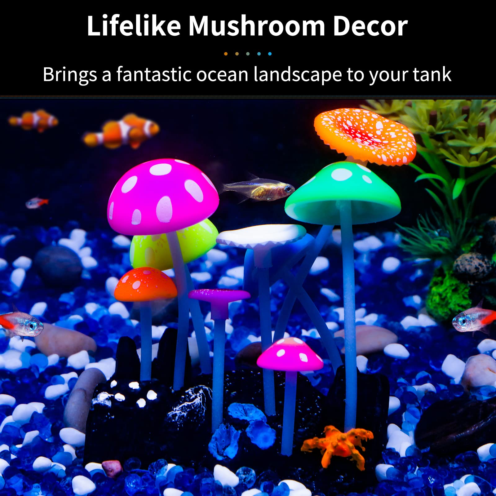 Uniclife Glowing Effect Artificial Mushroom Aquarium Plant Decor Ornament Decoration For Fish Tank Landscape