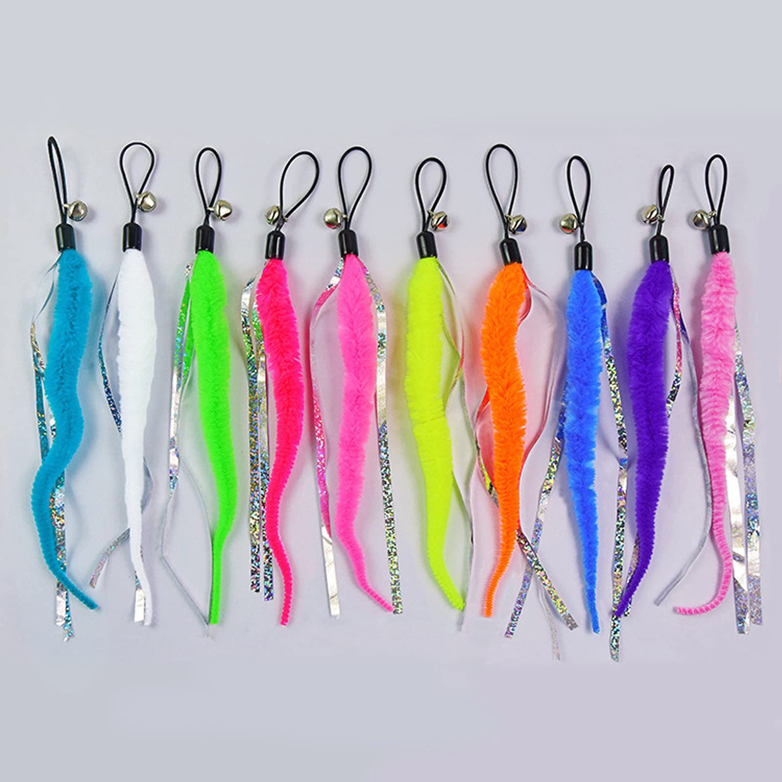 Ismeally 10Pcs Cat Worm Toys Refills, Interactive Cat Wand Toy Replacement, Cat Worms Refills With Bell, Feather Worm Teaser Ref