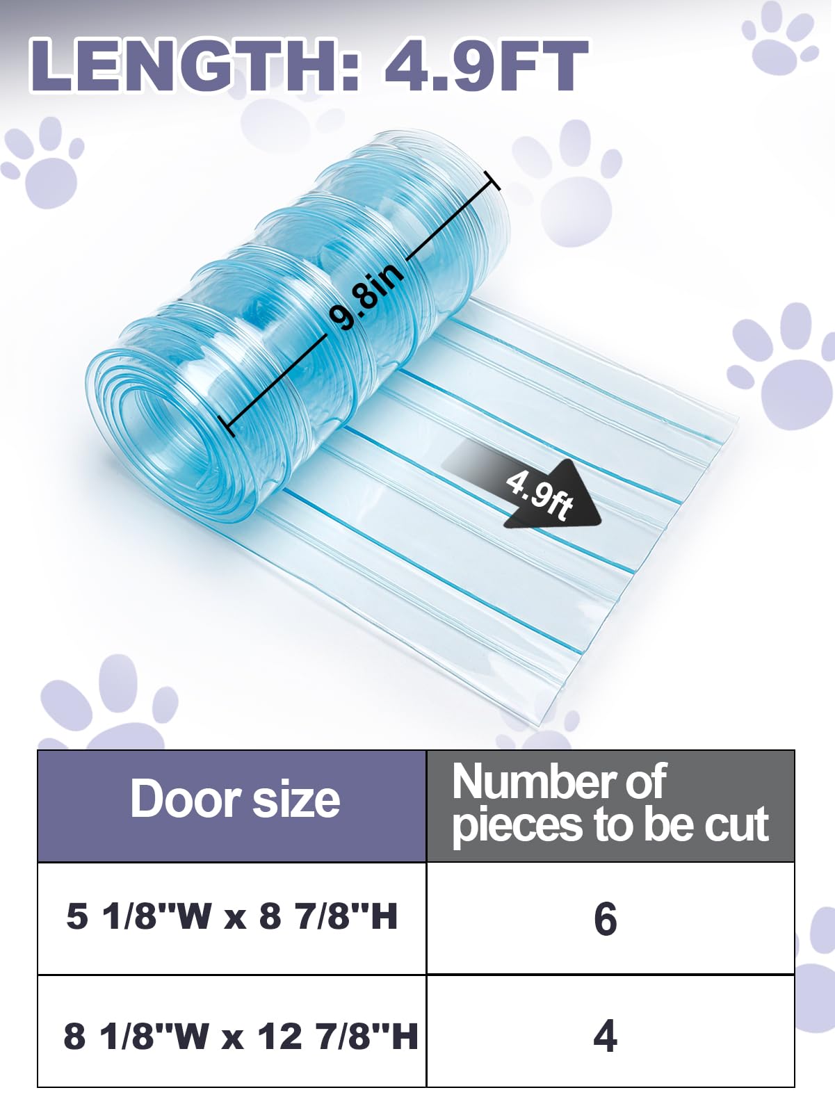 9.8 In X 4.9 Ft Dog Door Replacement Flaps - Safe Plastic Vinyl Strip For Doghouse Entry Pet Door Or Cat Door, Transparent Dog H