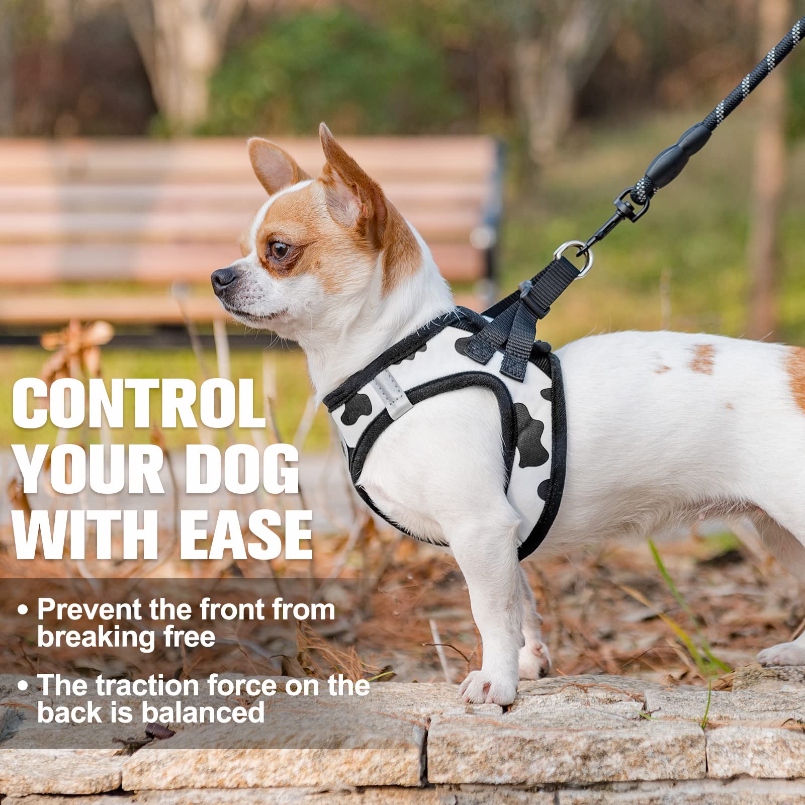 Beautyzoo Small Dog Harness And Leash Set, Cow Print Step In Dog Harness No Pull No Choke Puppy Harness Reflective For Xxs Xs S