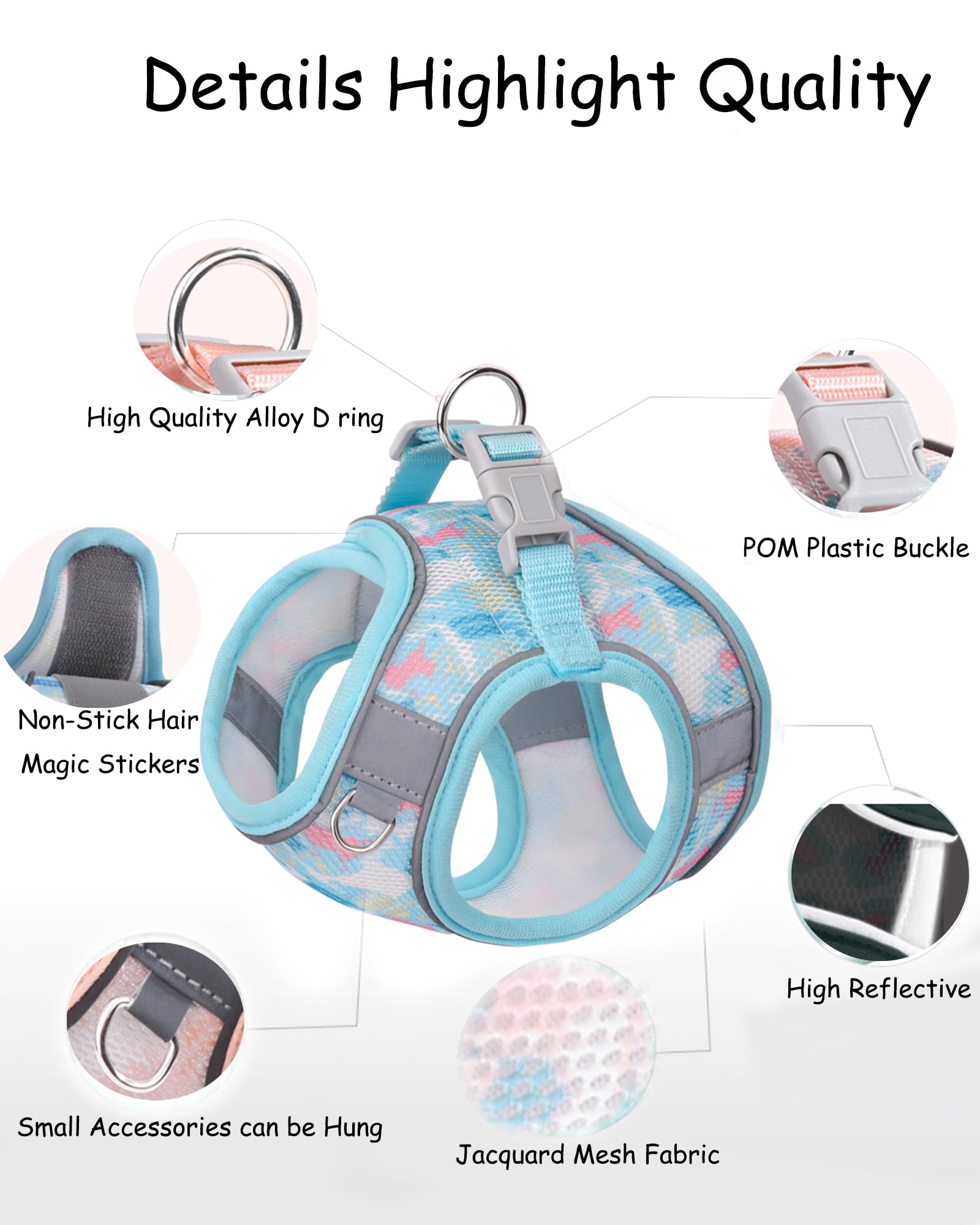 Aecllcea Dog Harness And Leash Set For Small Medium Dogs, No Pull, Step-In, Cat Harness (Blue, Xs)