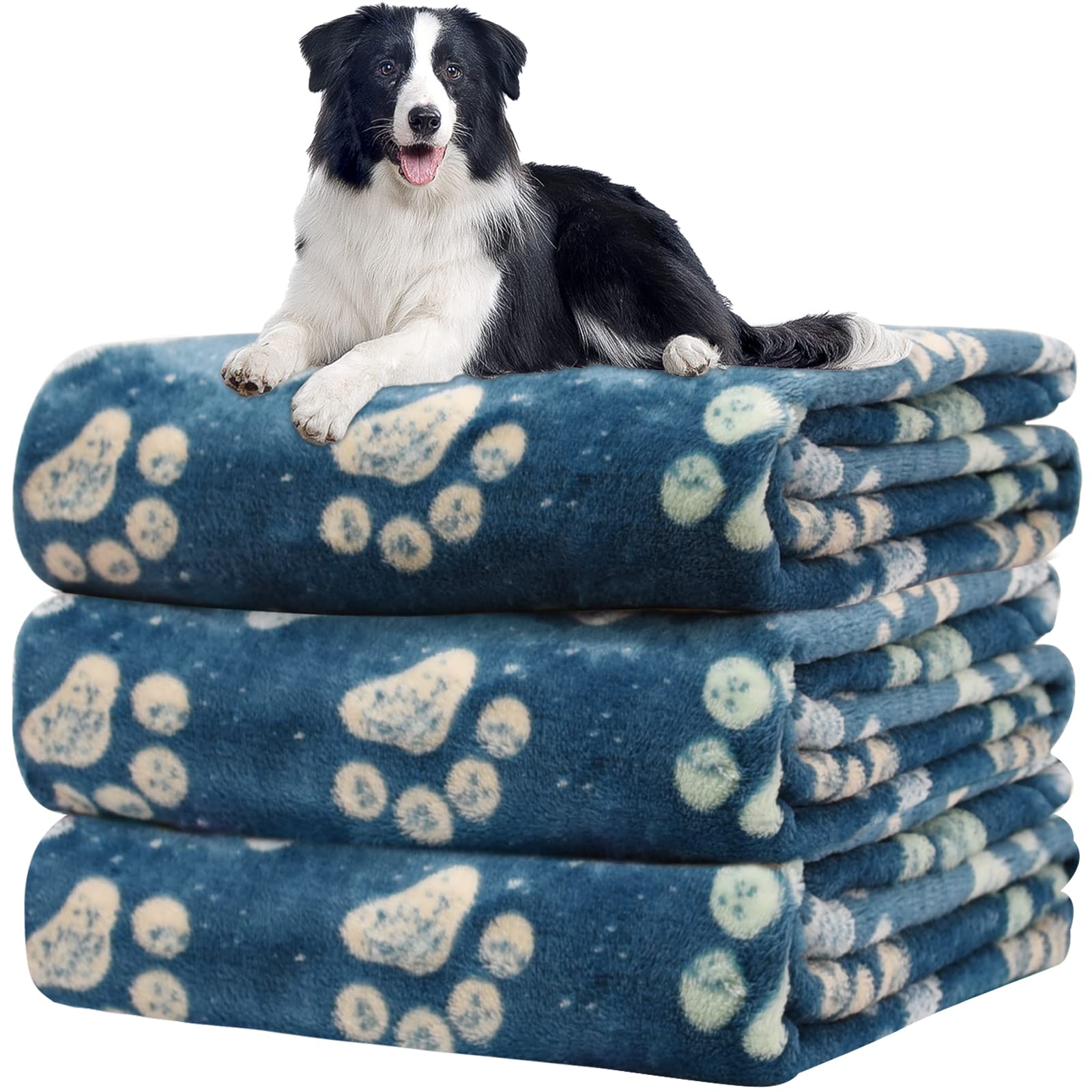 1 Pack 3 Blankets For Dogs Blankets For Large Dogs Medium Dog Blanket Super Soft Fluffy Premium Fleece Pet Blanket Flannel Throw For Dog Puppy Cat Paw Blanket,Navy Blue(41X31 Inch)