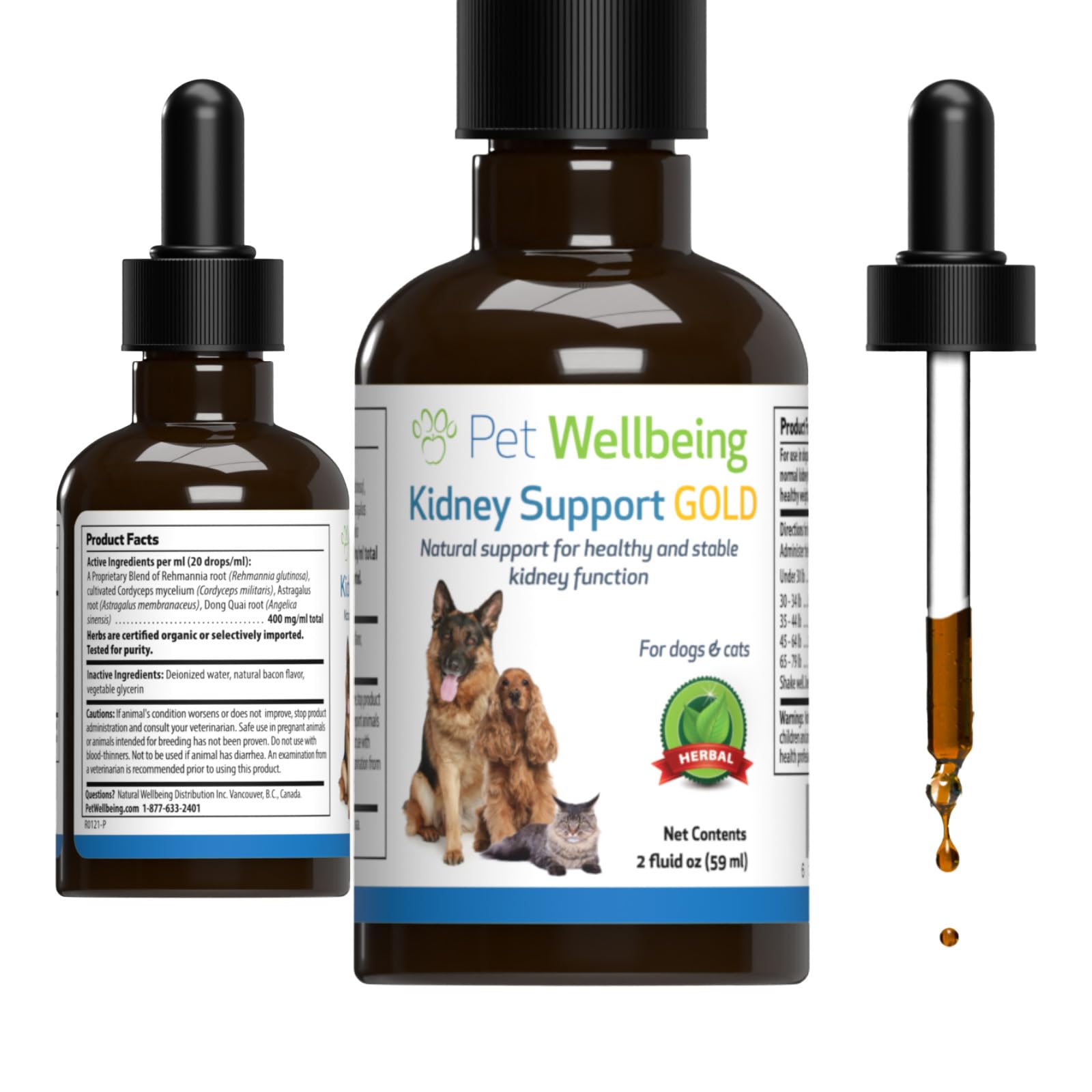 Pet Wellbeing Kidney Support Gold for Cats - Supports Healthy Kidney Function, Fluid Balance, Energy Levels, Rehmannia, Dong Qua