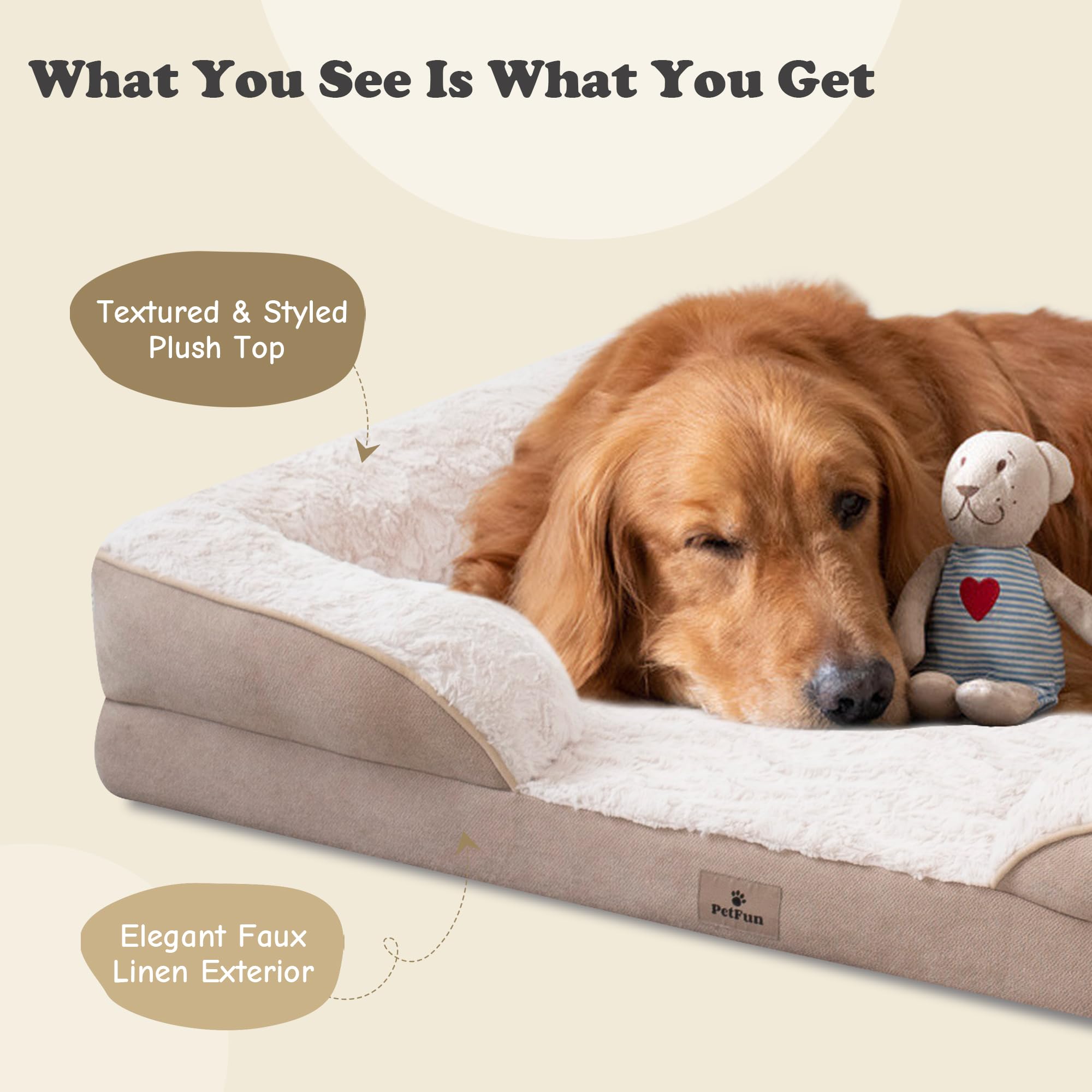Petfun Xxl Orthopedic Dog Bed - Washable Dog Sofa Beds For Giant Dogs, Supportive Foam Pet Couch Bed With Removable Washable Cov