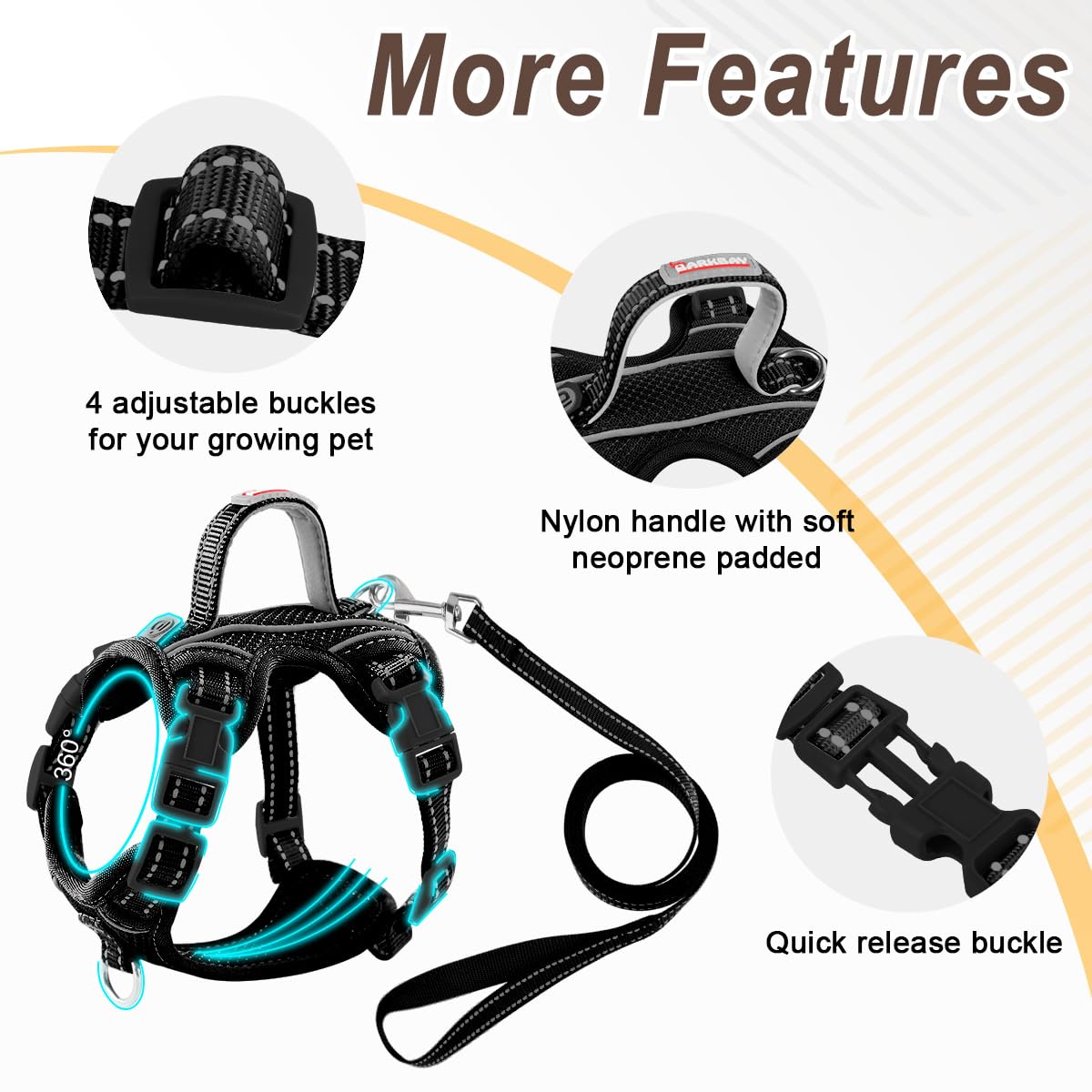 Cat Harness And Leash Set For Walking Escape Proof For Small Large Cat Kitten Harness With Id Tag Pocket (Black,S)