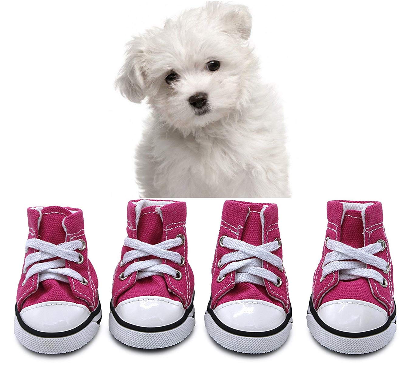Abcgoodefg Pet Dog Shoes Puppy Canvas Sport Sneaker Boots, Outdoor Nonslip Causal Shoes Rubber Sole Soft Cotton Inner Fabric Shoes For Pet Dog (#4(1.732.20), Pink)