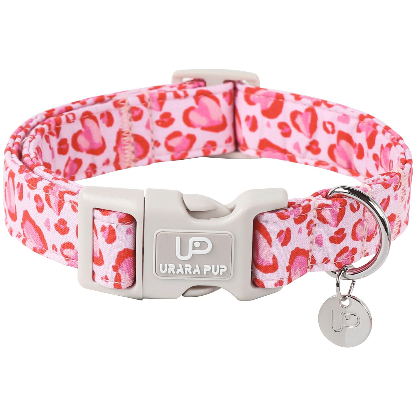 Up Urara Pup Valentines Dog Collar, Pink Heart Dog Collar With Quick Release, Valentines Gift Pet Collar For Puppy Girl Boy Dogs