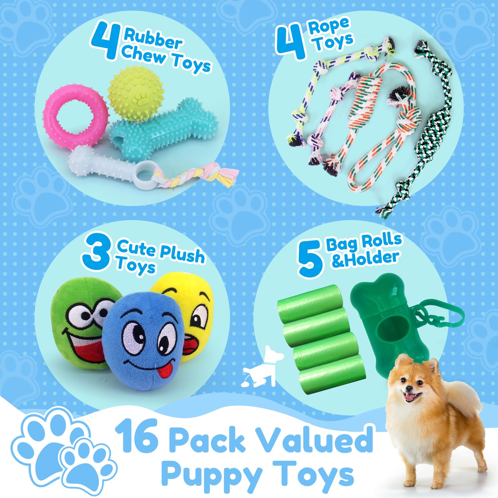 Puppy Chew Toys For Teeth Cleen & Gum Massage, 16 Pack Puppy Teething Toys For 0-6 Months, Soft Plush, Ball And More Rope Intera
