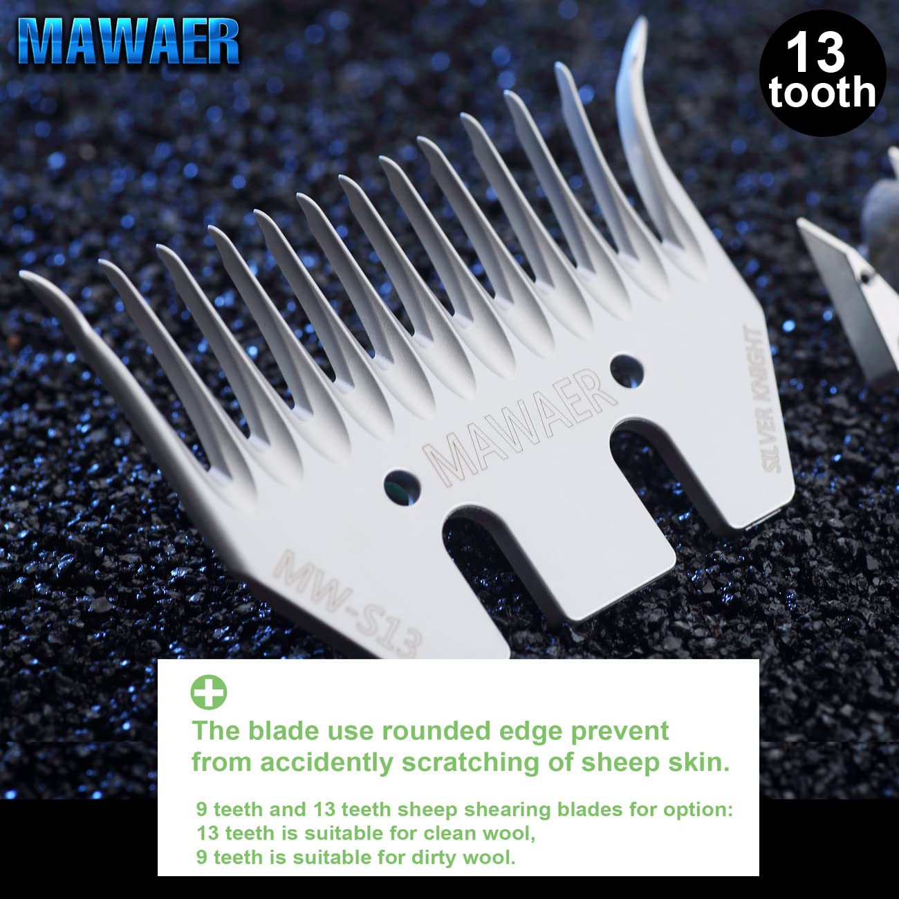 Mawaer 13 Curved Tooth Sheep Shear Clipper Replacement Blades For Fit Oster, Lister, Heiniger Sheep Clippers, Detachable Animal