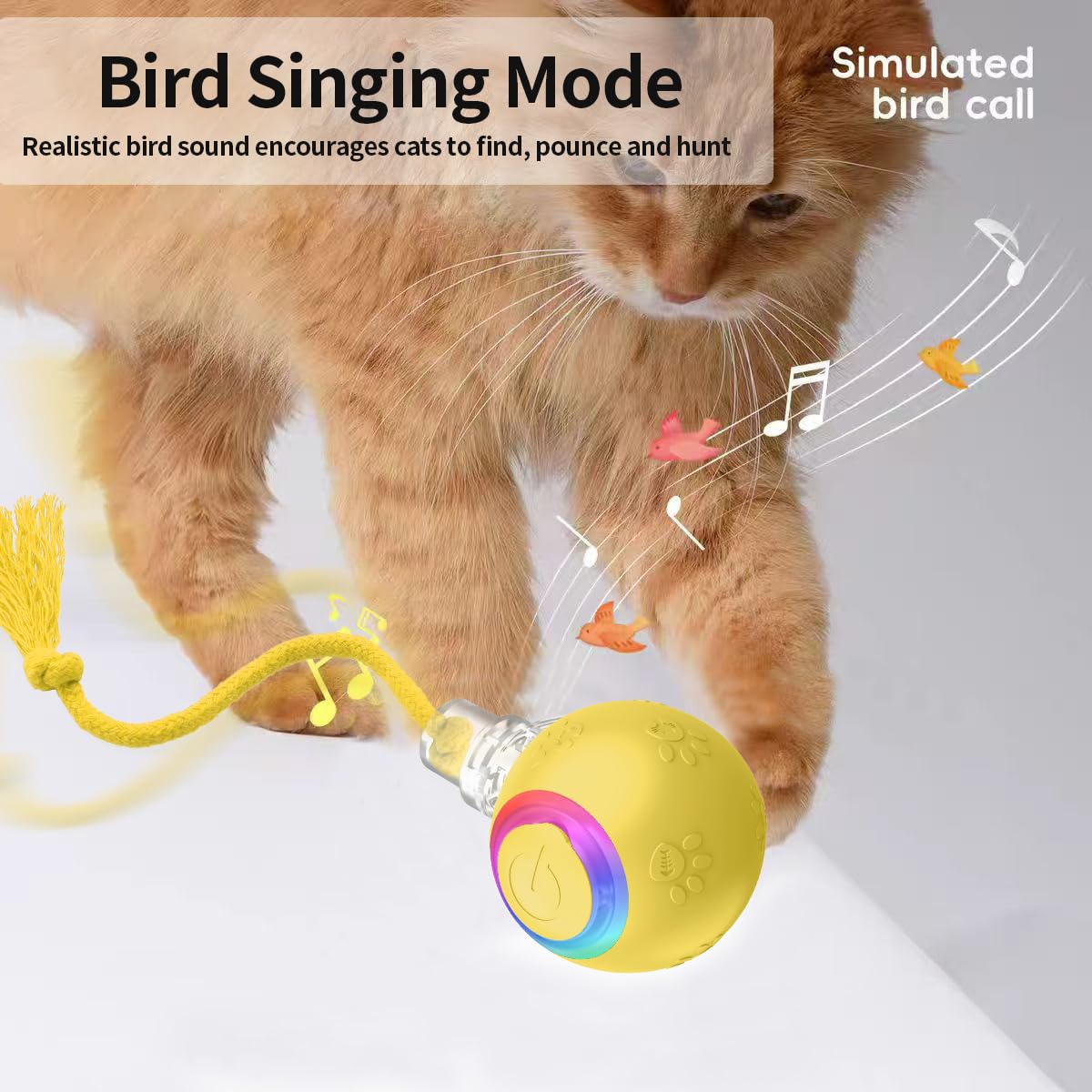 Interactive Cat Toys Ball, Automatic Moving Cat Toys for Bored Indoor Adult Cats, Fast Rolling, Chirping & Motion-Activated Cat